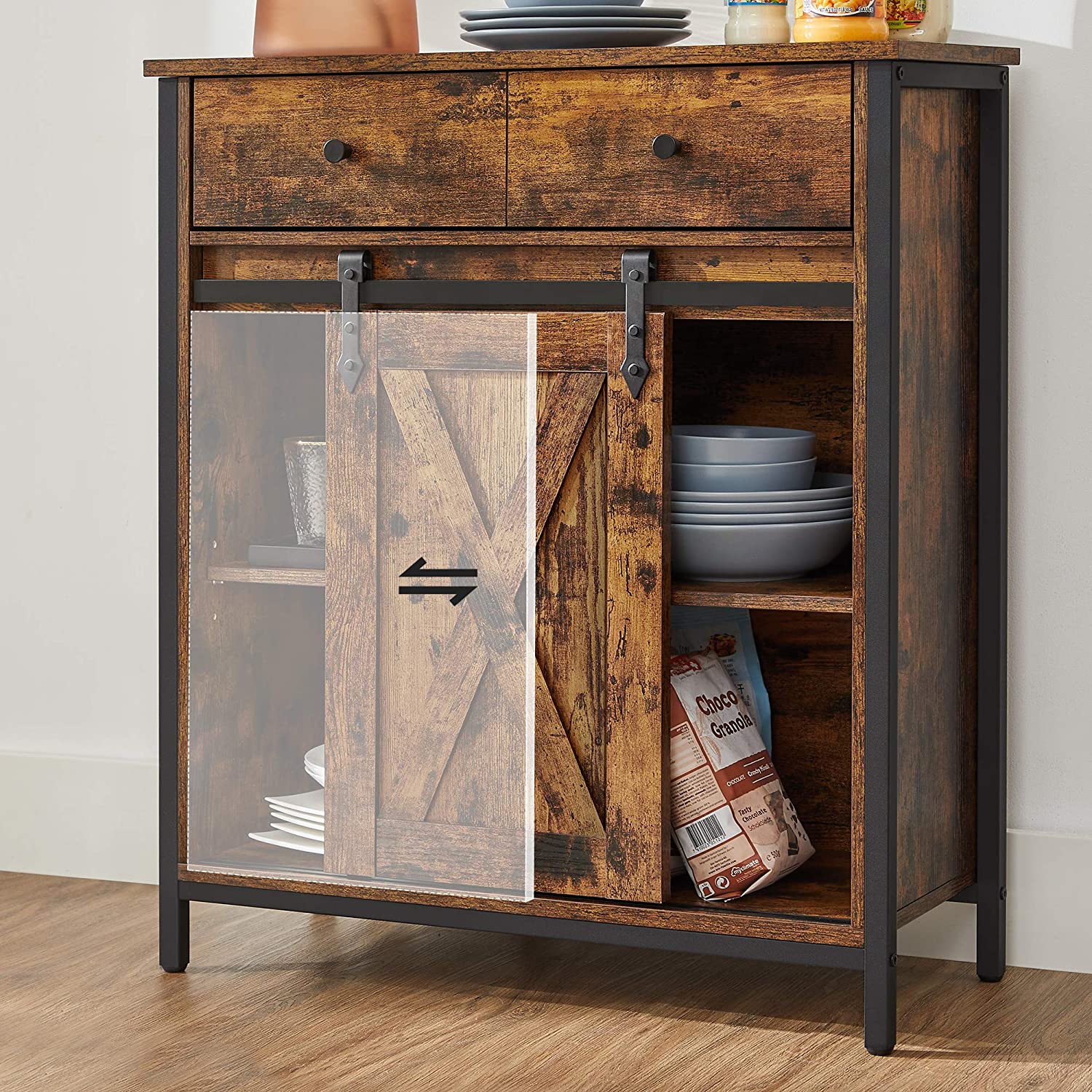 Industrial Storage Sideboard with Sliding Barn Door | VASAGLE