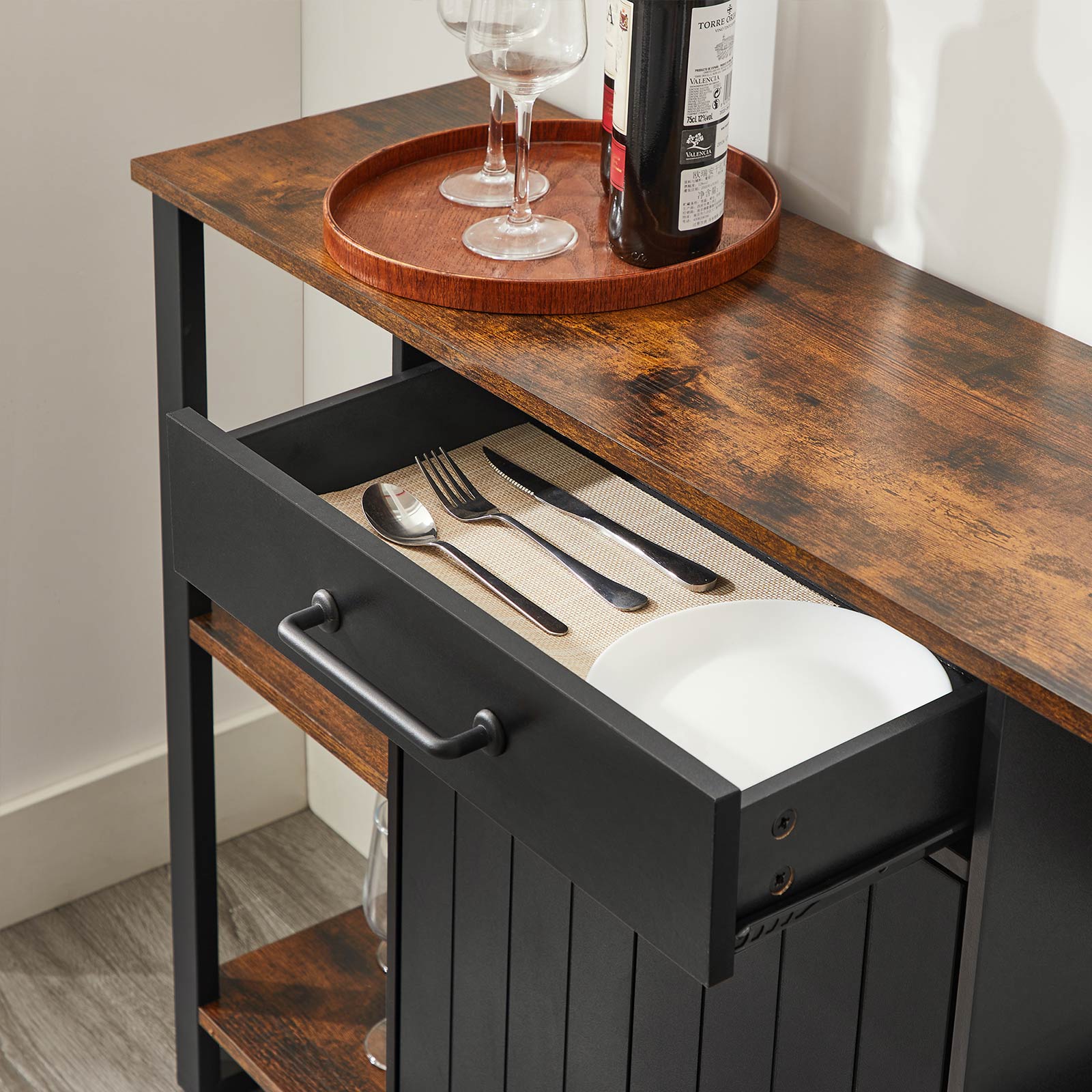 Brown & Black Buffet with Drawer VASAGLE