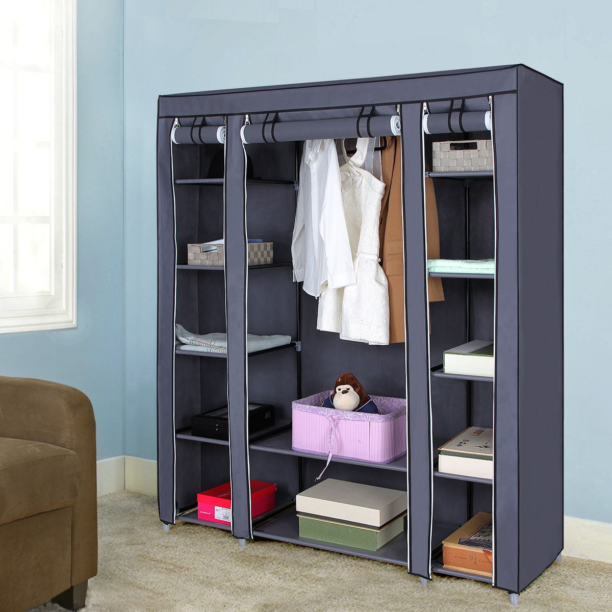 Gray Portable Closet with Cover | Home Storage | SONGMICS