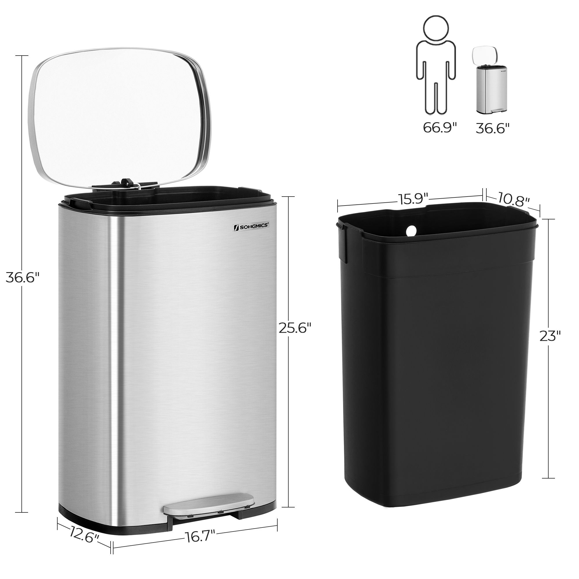 Steel Step-Open Trash Can | Home Storage & Organization | SONGMICS