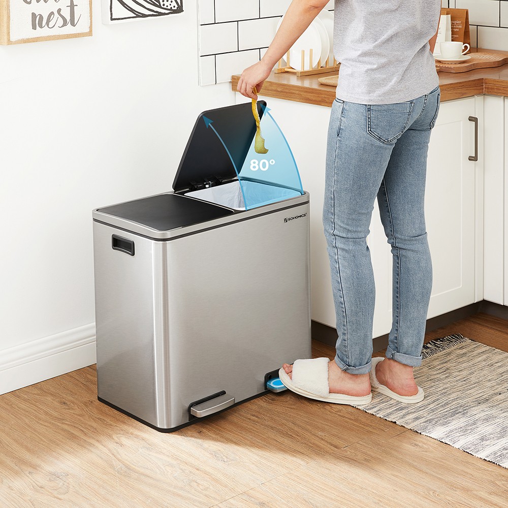 Silver Dual Trash Can with Lid for Sale Home Storage & Organization