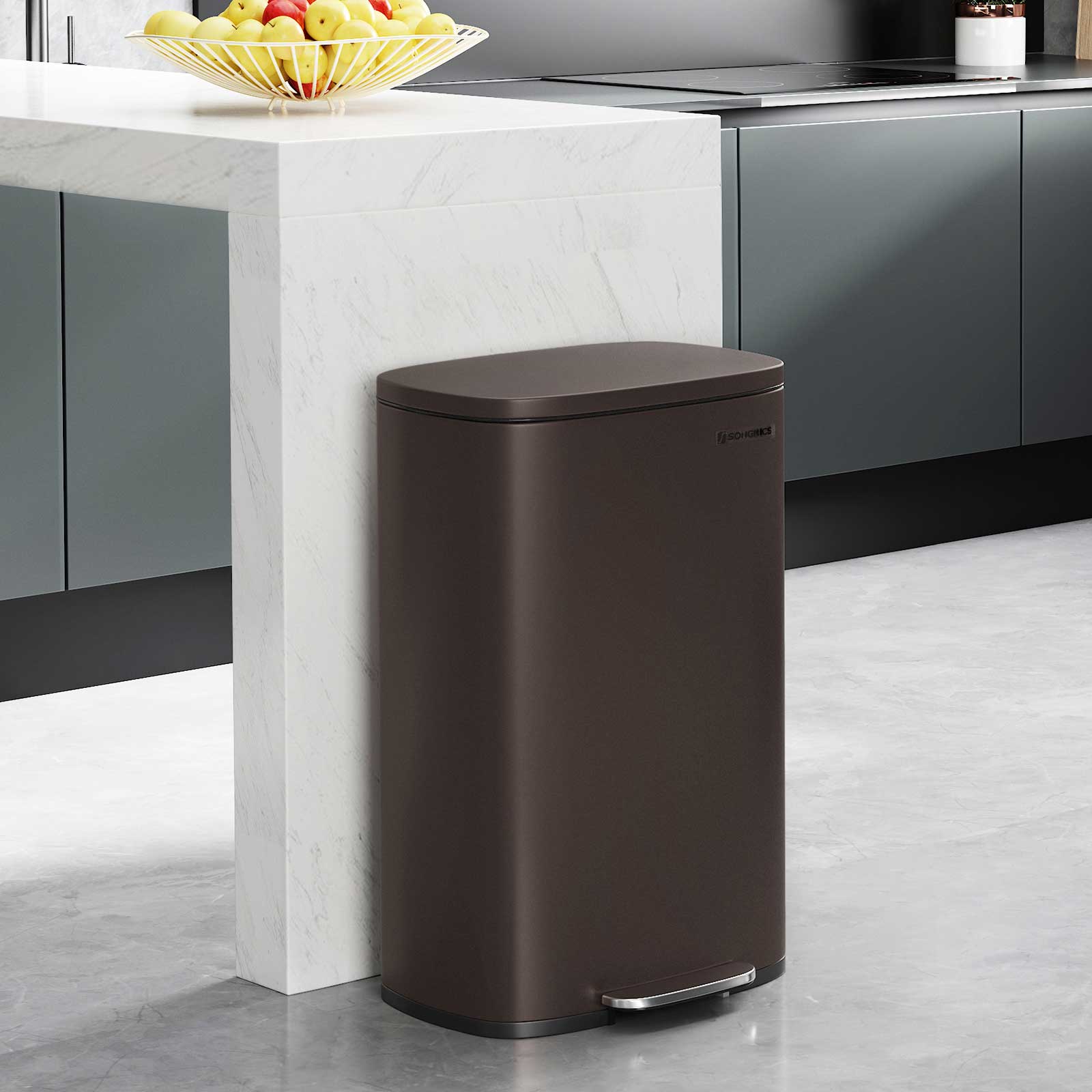 Step Open Trash Can For Kitchen Home Storage Organization SONGMICS   Brown Kitchen Trash Can ULTB50BR 3 