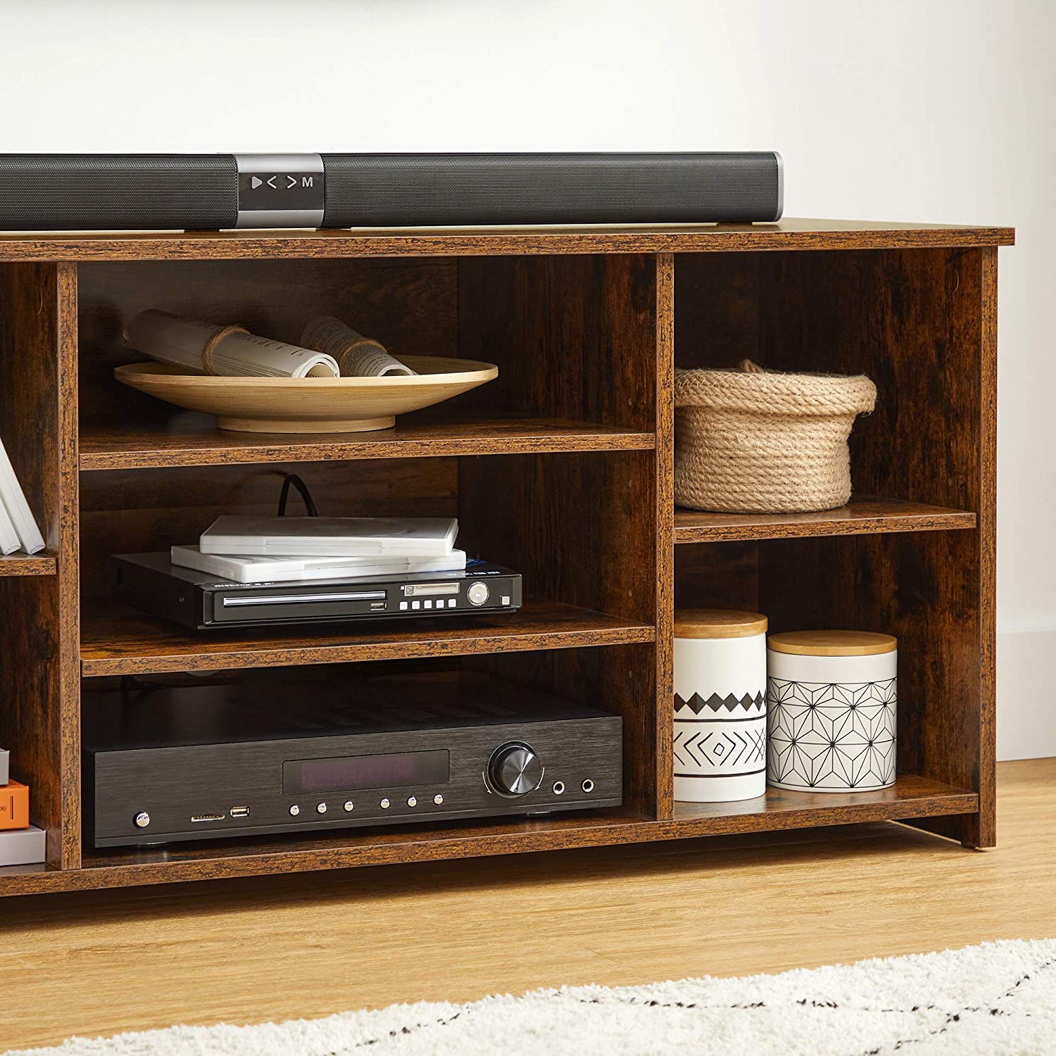 Rustic Brown TV Table Unit with Adjustable Shelves | VASAGLE