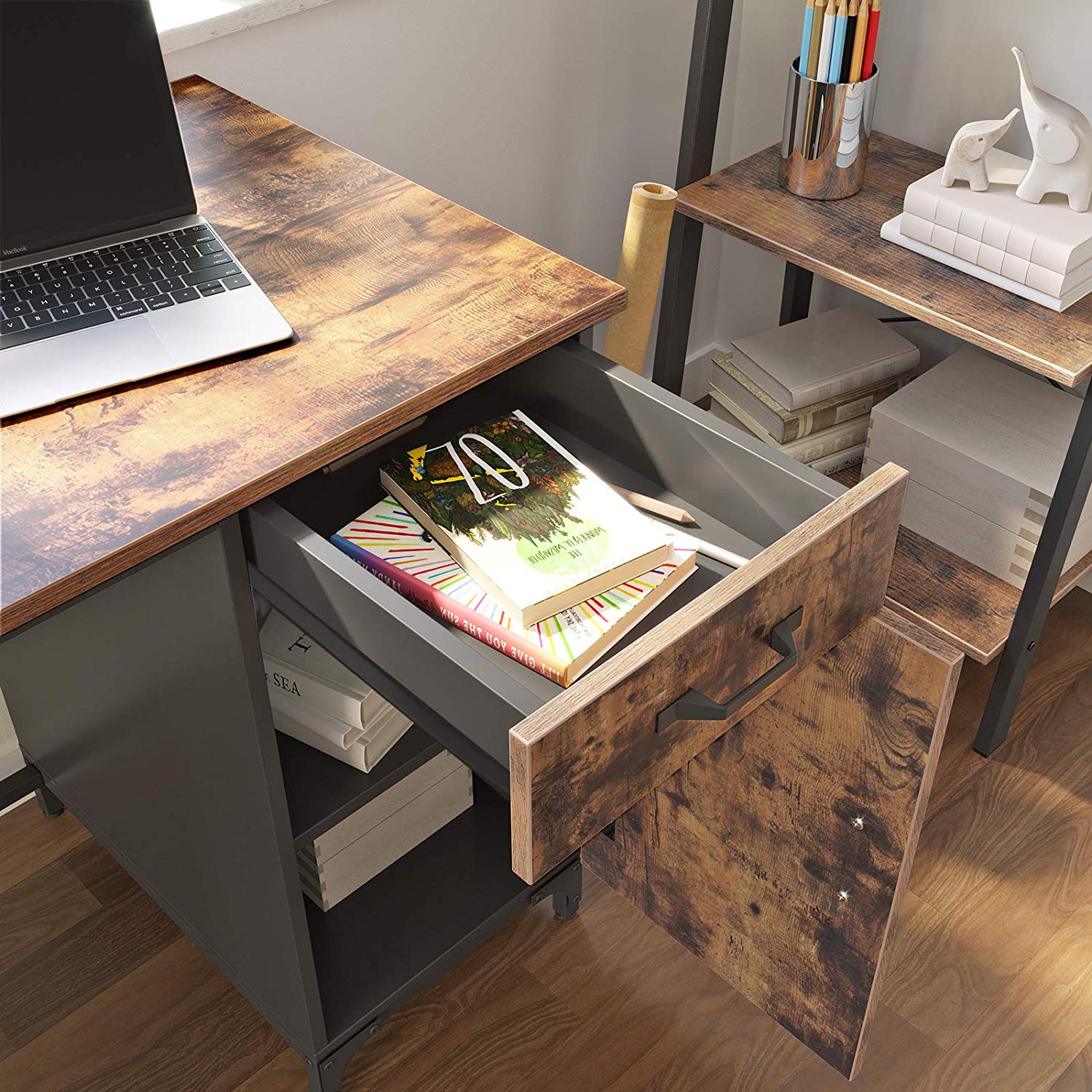 Industrial Computer Desk with Side Cabinet | Home Office | VASAGLE by