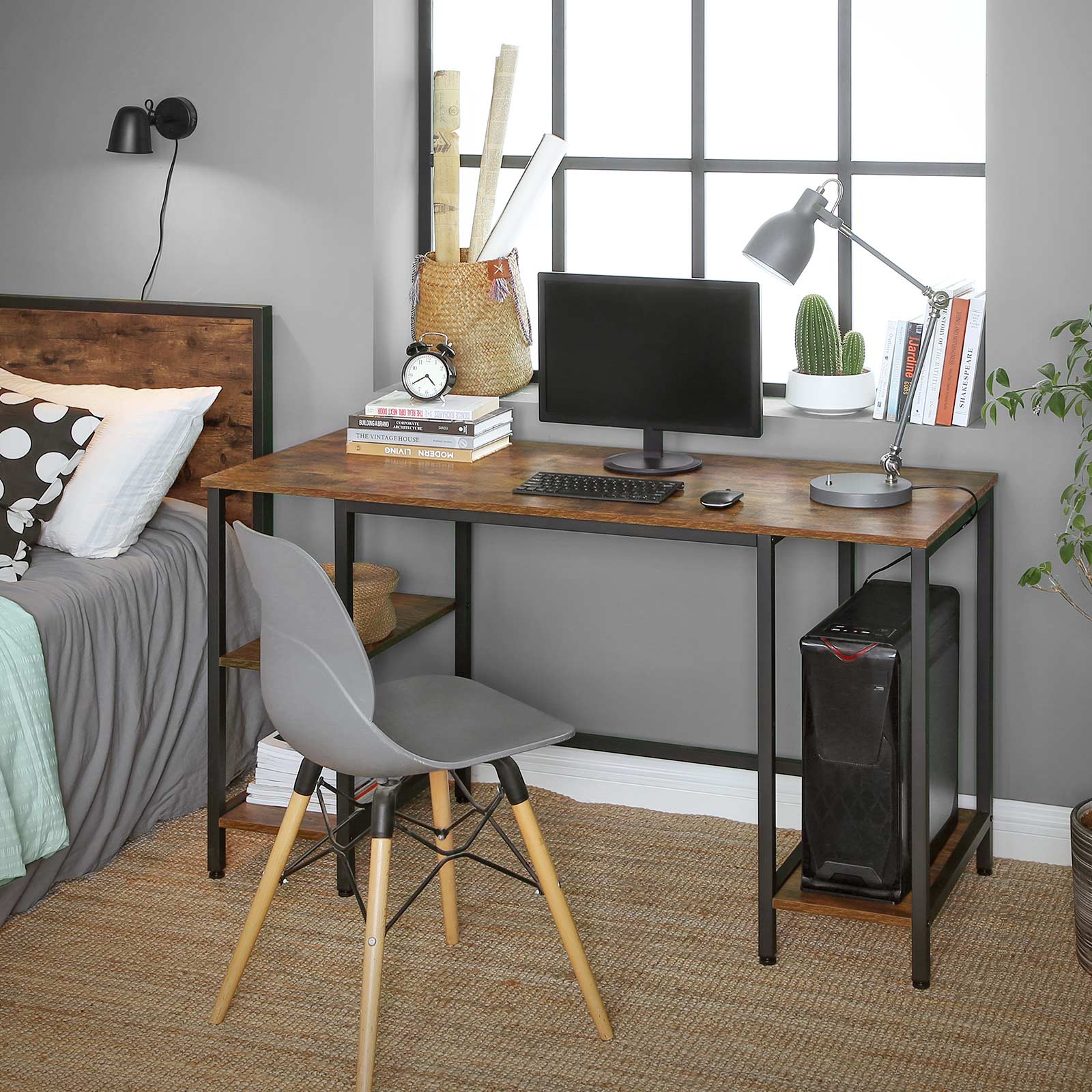 Industrial Computer Desk with 4 Shelves for Sale Home Office
