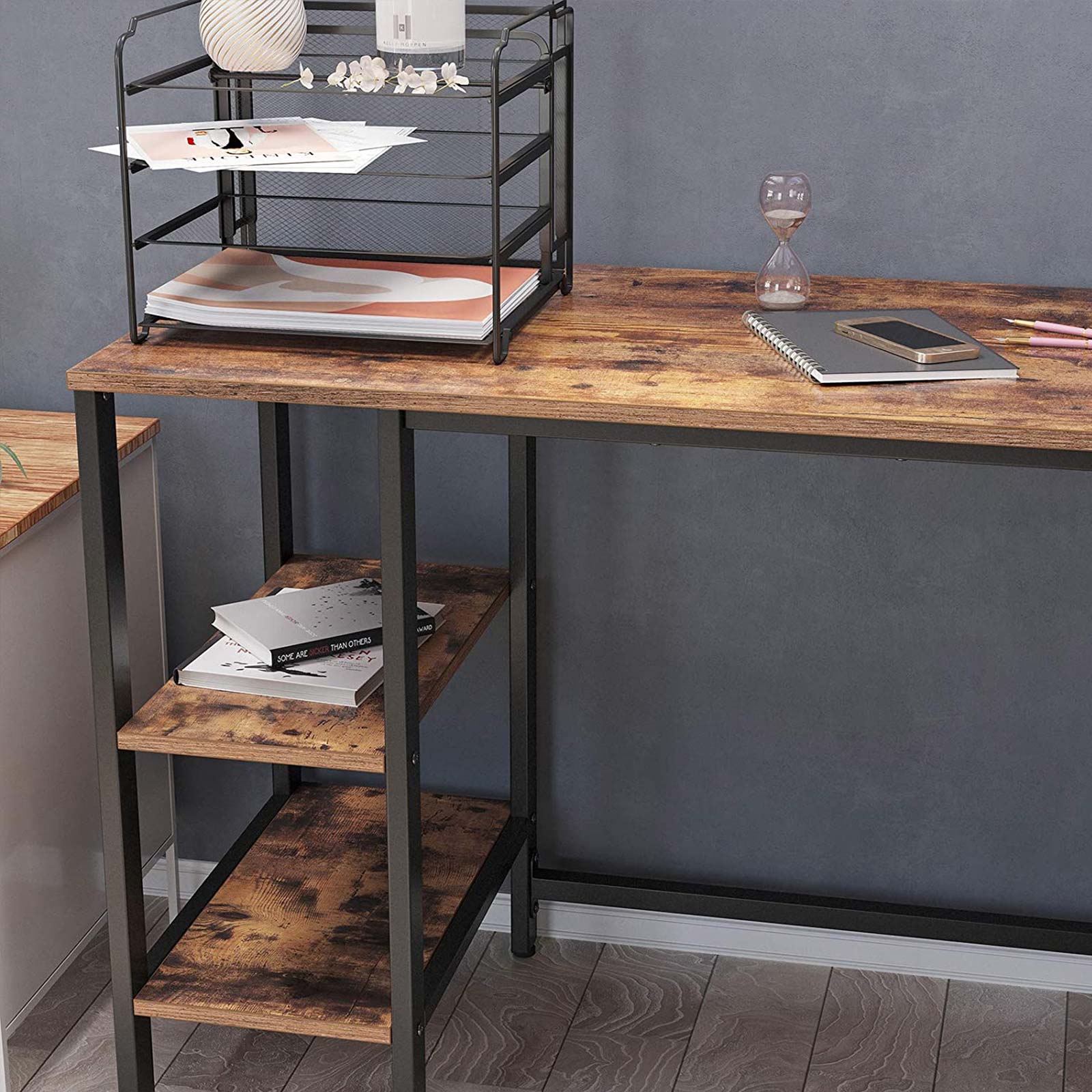 Industrial Lshaped Computer Desk with Shelves Home Office VASAGLE