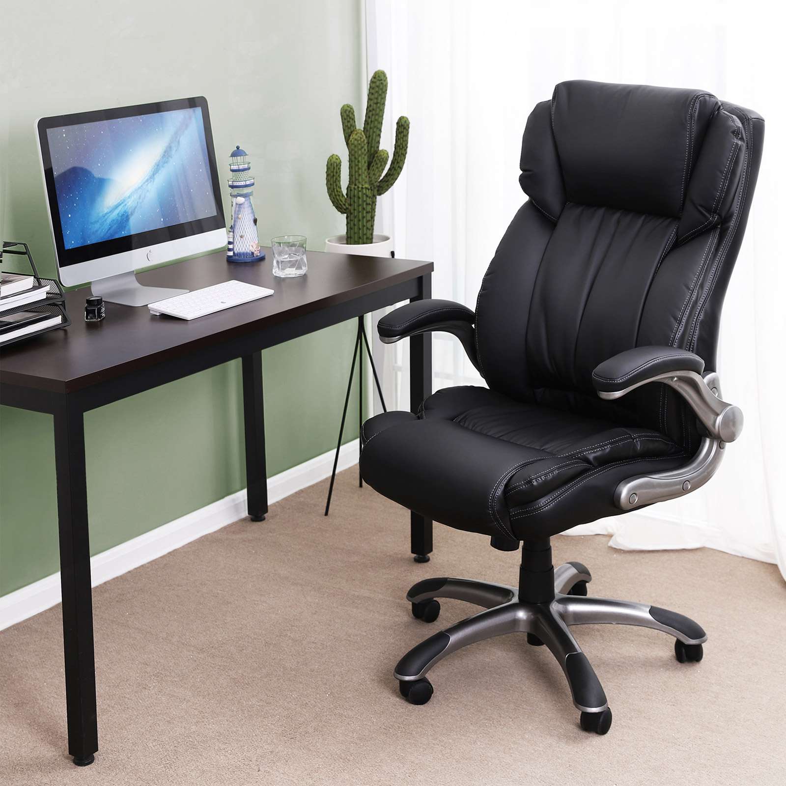 Black Executive Chair with Backrest & Armrest Home Office SONGMICS