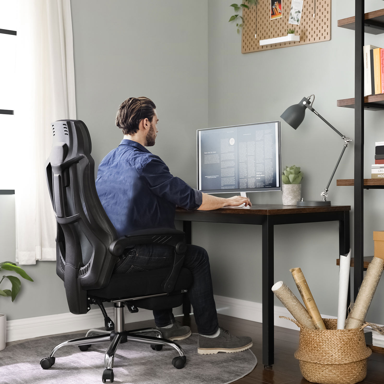 Black Adjustable Office Chair with Footrest | Home Office | SONGMICS
