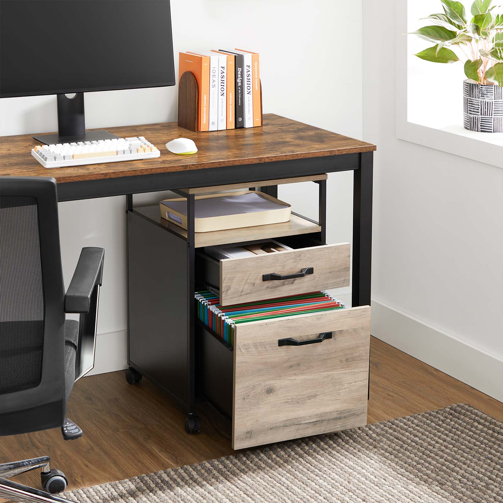 VASAGLE Rolling File Office on Wheels, with 2 Drawers