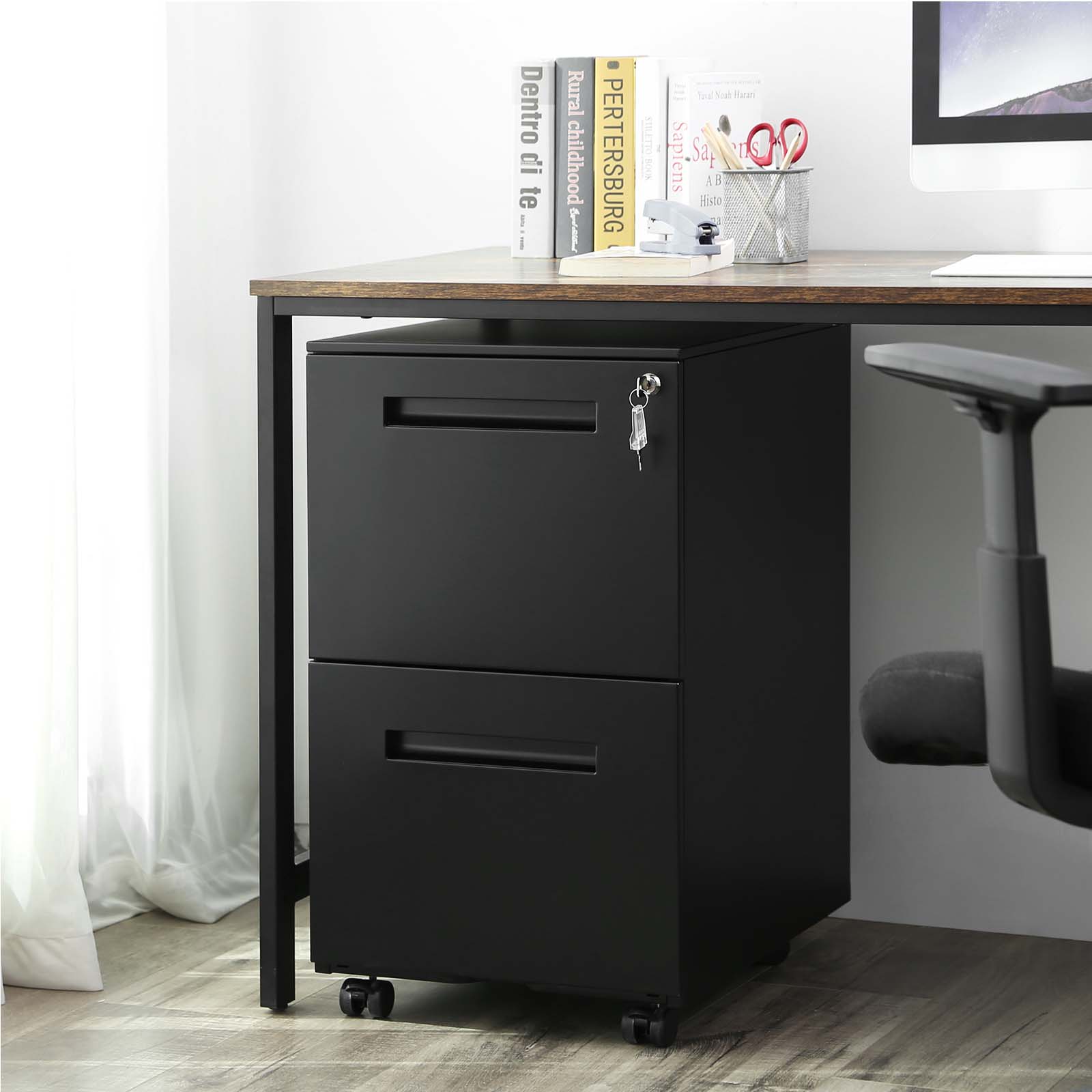 SONGMICS Mobile File Cabinet, with 2 Drawers, Lock, Suspended Folders ...