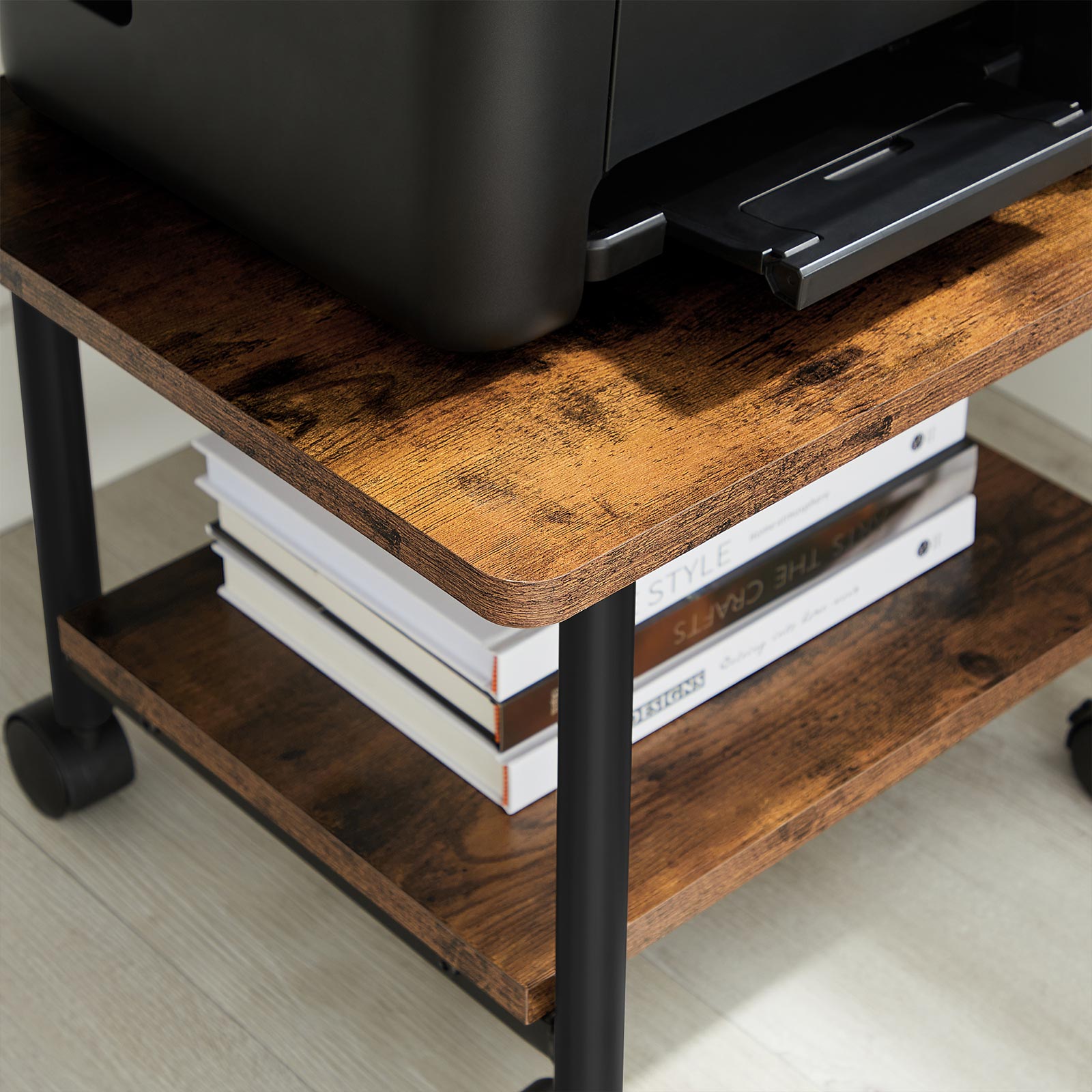 VASAGLE Industrial Under Desk Printer Stand, 2Tier Mobile Machine Cart