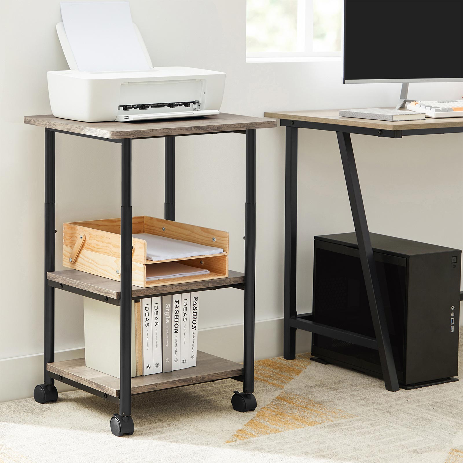 VASAGLE Industrial Printer Stand, 3Tier Machine Cart with Wheels and