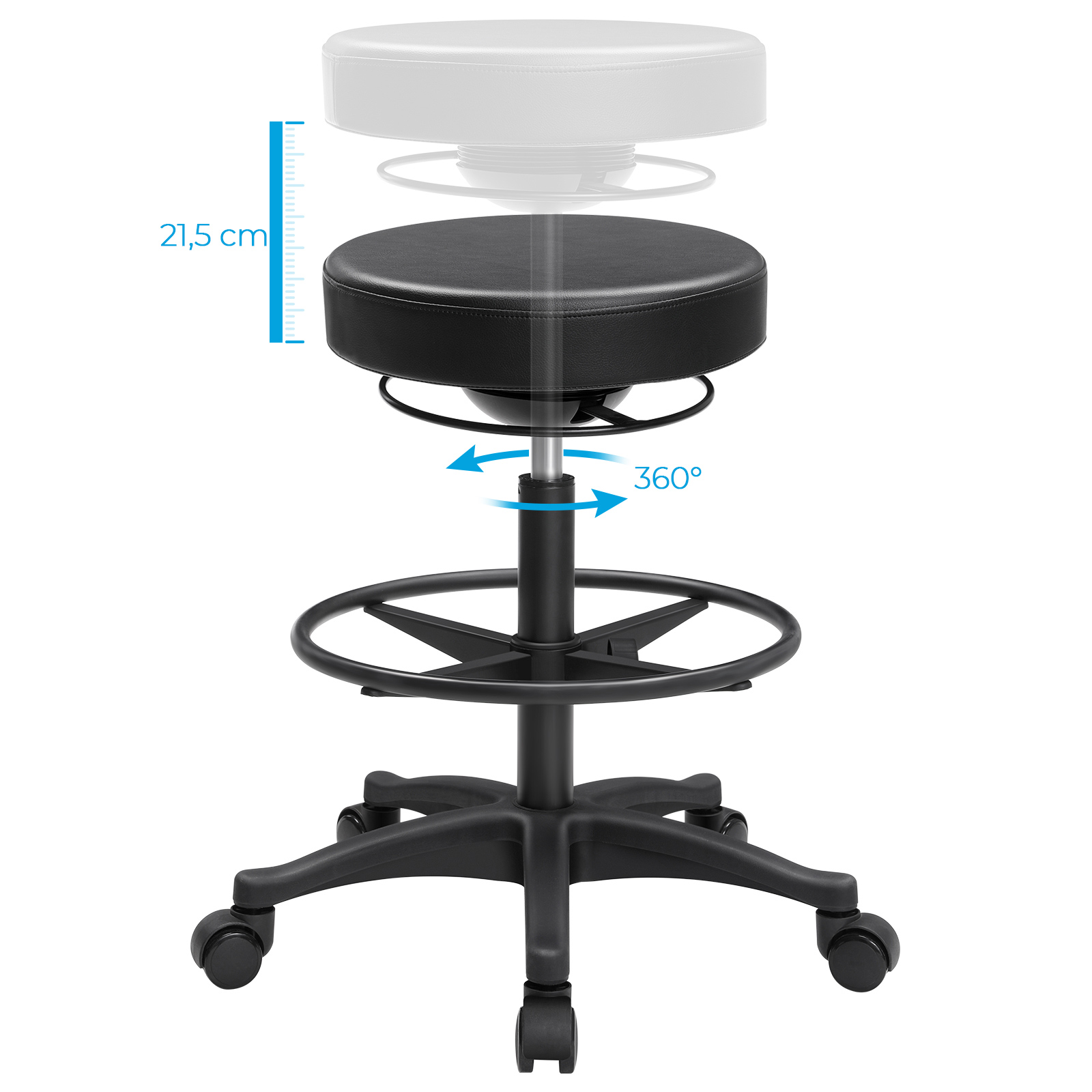 SONGMICS Office Stool Chair, Rolling Standing Stool, Ergonomic Wobble