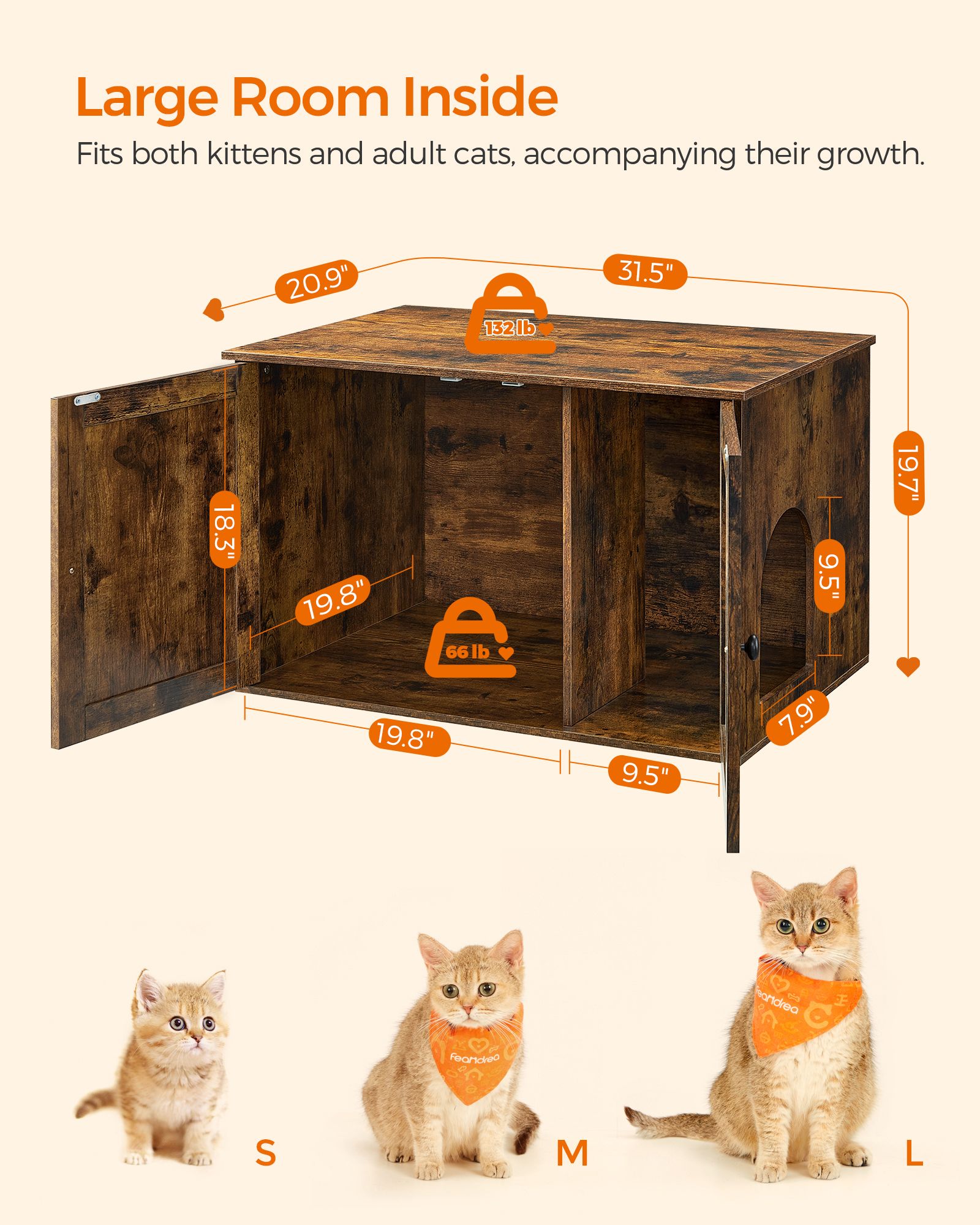 FEANDREA Hidden Cat Litter Box Enclosure, Wooden Furniture, Cat