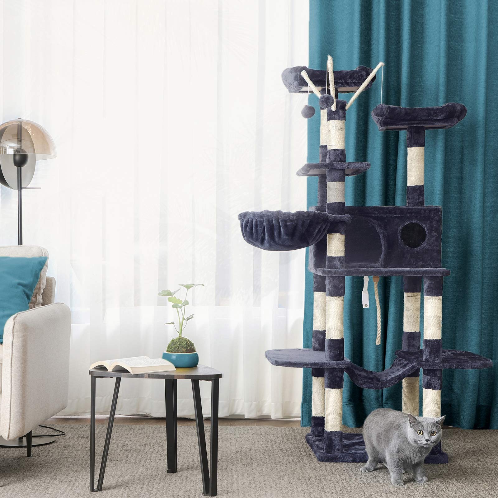 FEANDREA Cat Tree, Large Cat Tower, 64.6 Inches, Cat Activity Center