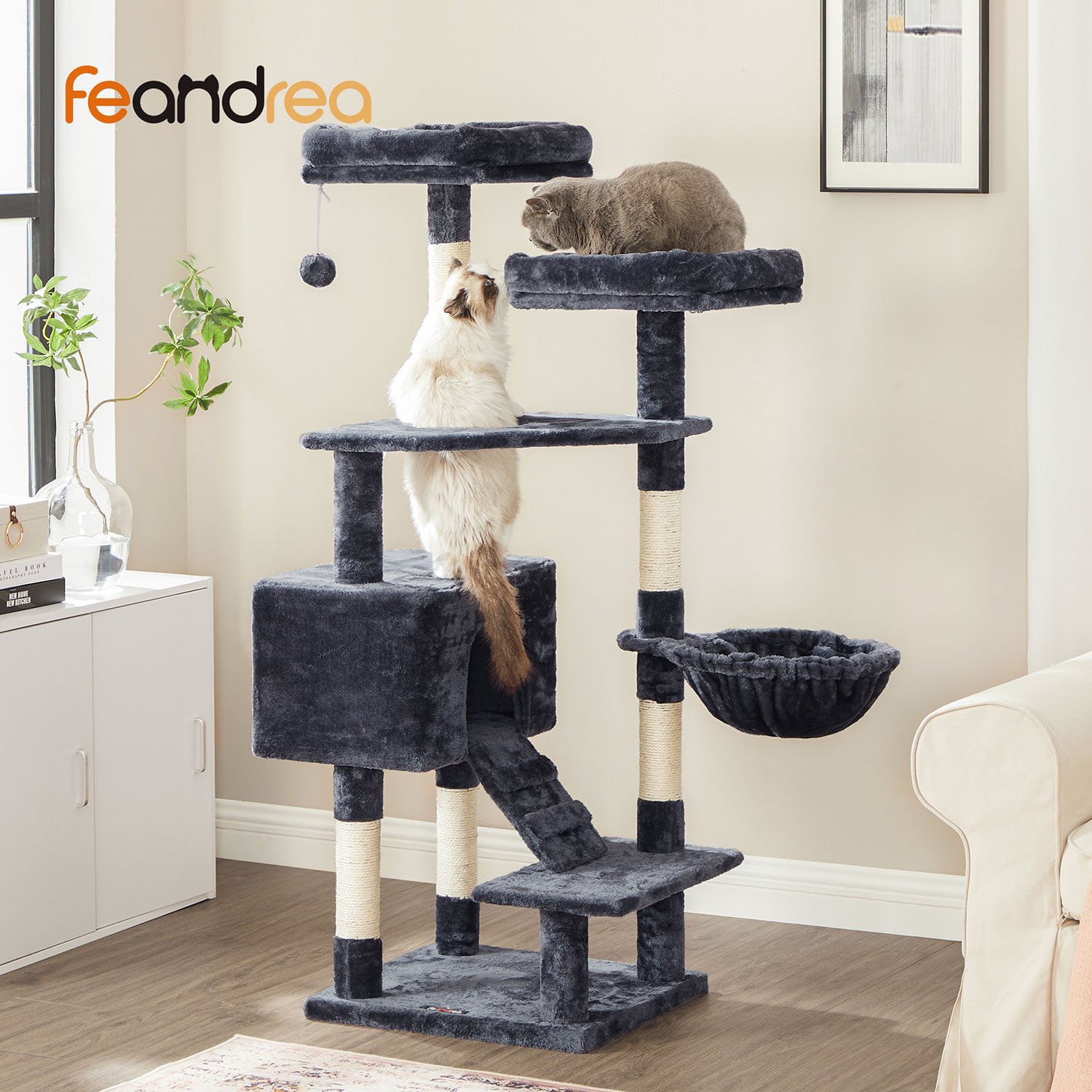 55.9-Inch Large Cat Tower with Bed | FEANDREA