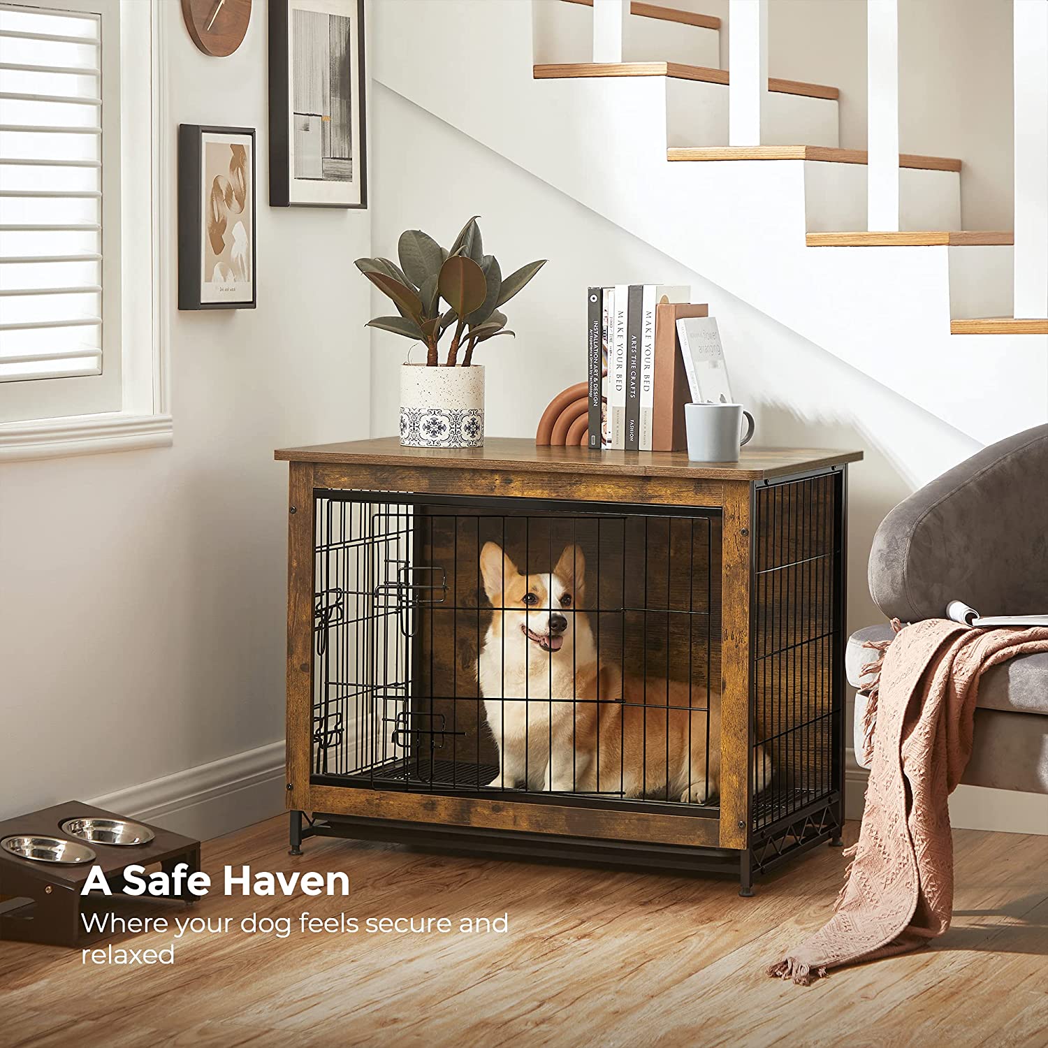 Wooden Dog Crate with 2 Doors Pet Supplies FEANDREA by SONGMICS
