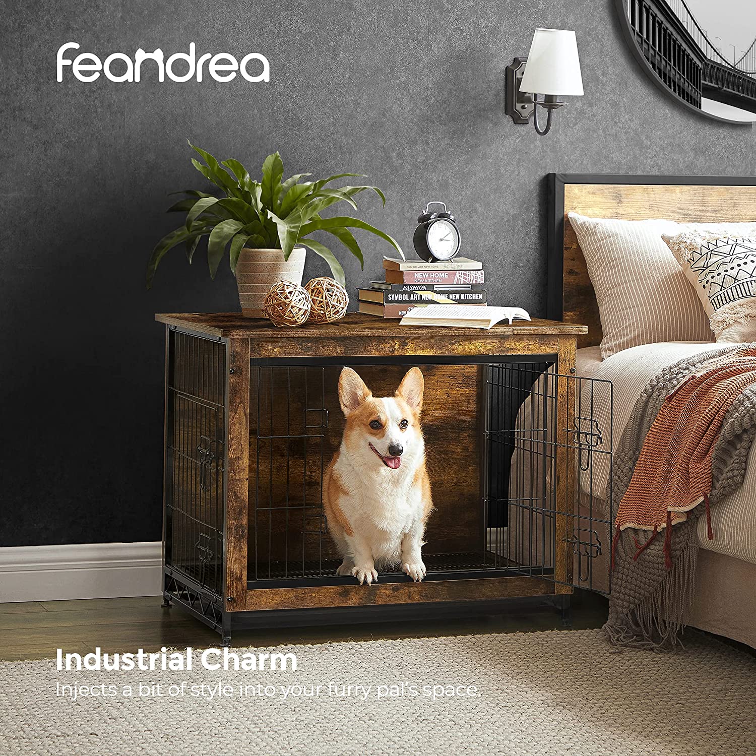 Wooden Dog Crate with 2 Doors Pet Supplies FEANDREA by SONGMICS