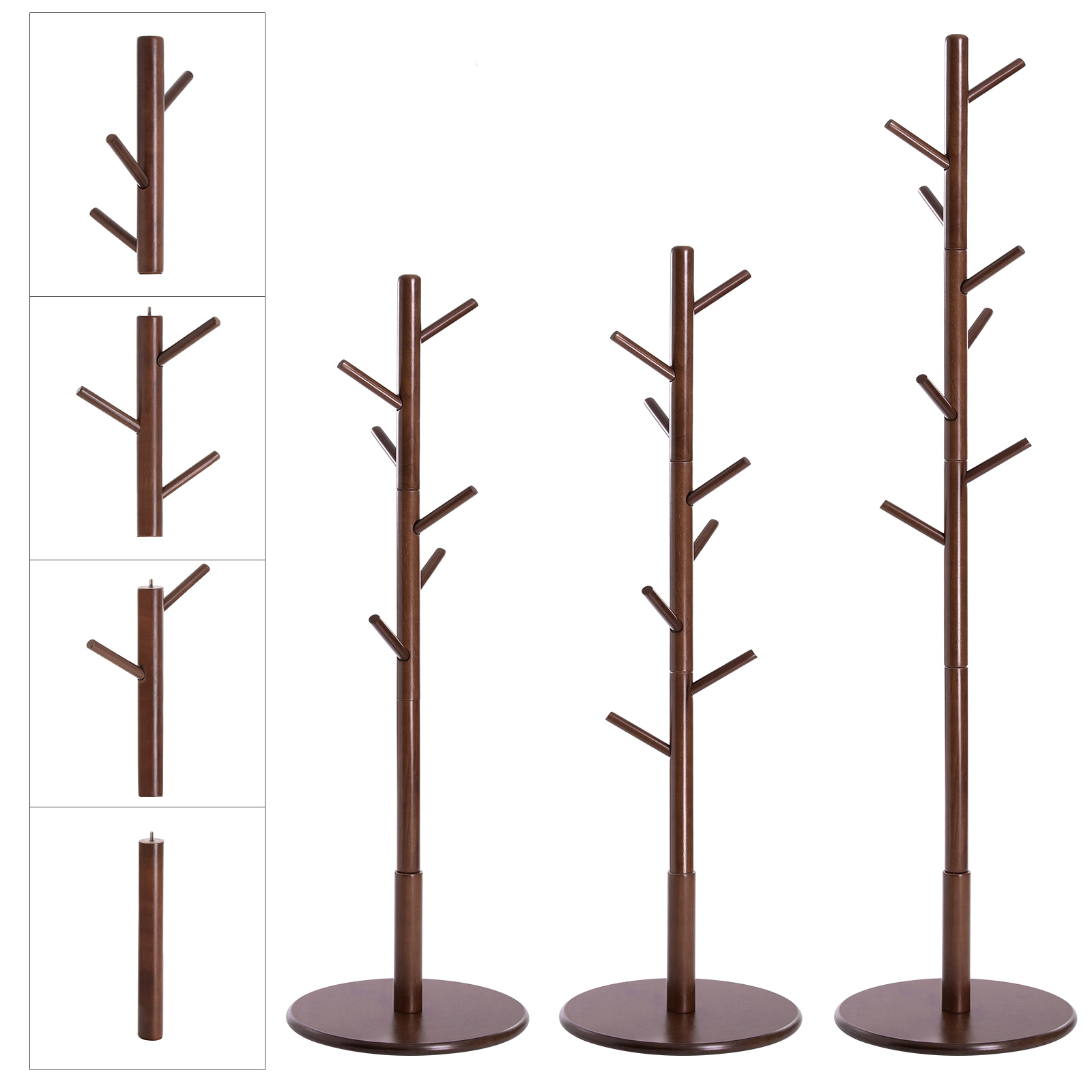 VASAGLE Coat Rack, Solid Wood Coat Stand, Free Standing Hall Coat Tree