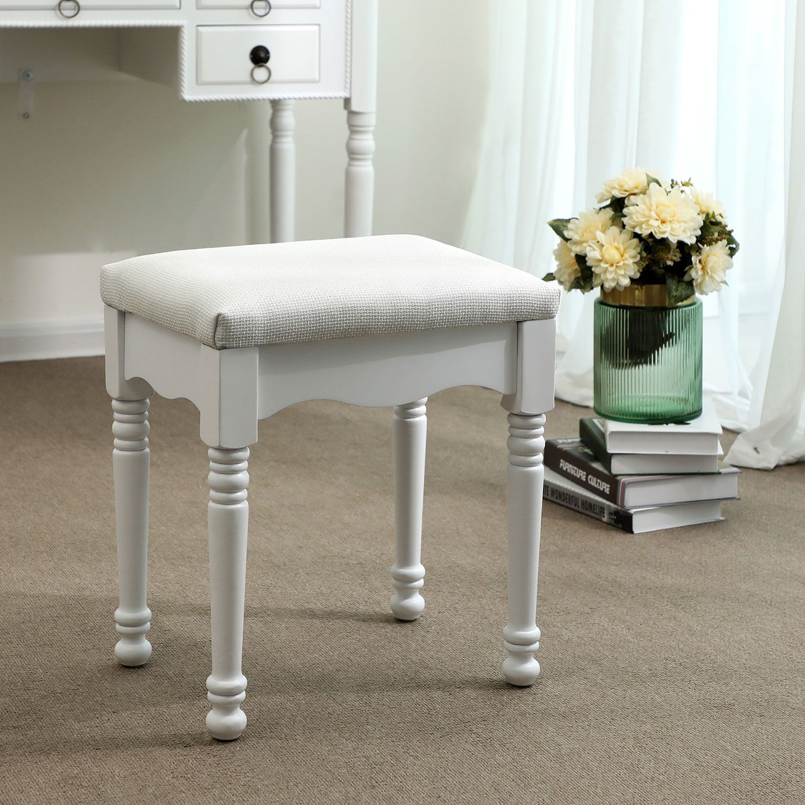 Rubberwood Legs Vanity Stool