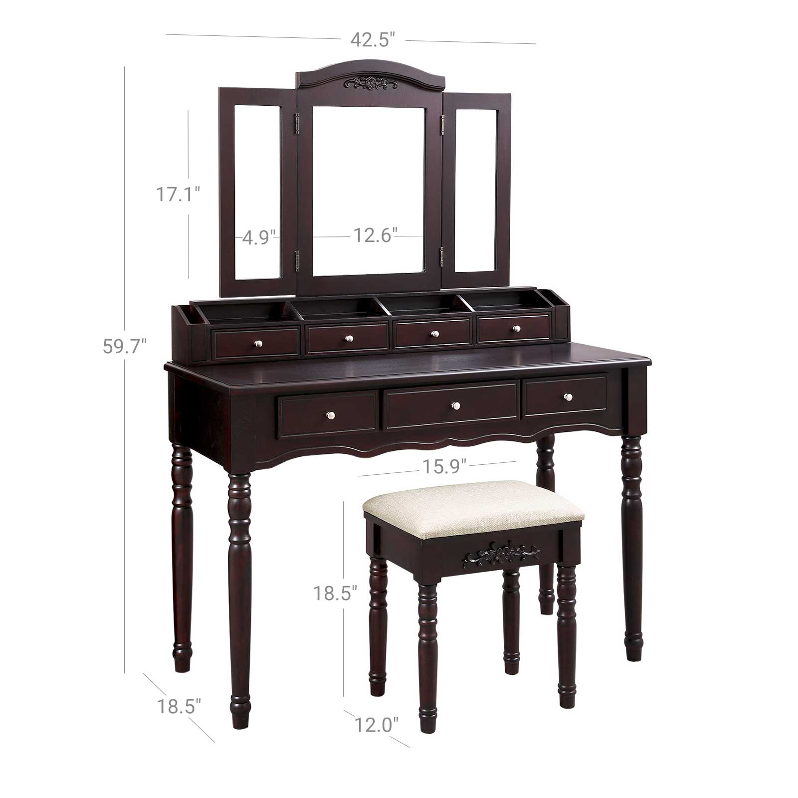 Wood Legs Vanity Set Vanity Set VASAGLE by SONGMICS