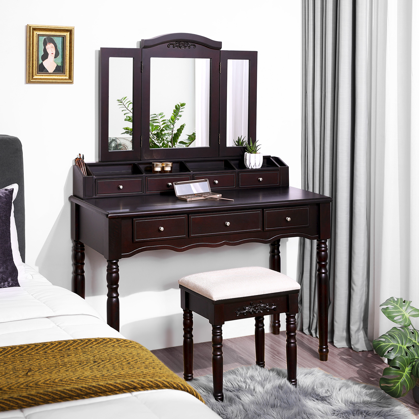 Makeup Table with TriFold Mirror VASAGLE