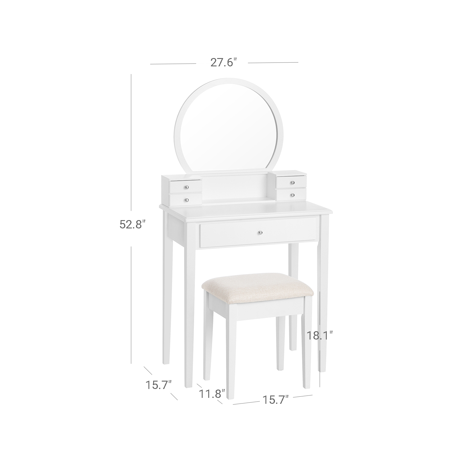 VASAGLE Vanity Set Makeup Dressing Table with Mirror, Padded Stool, 5
