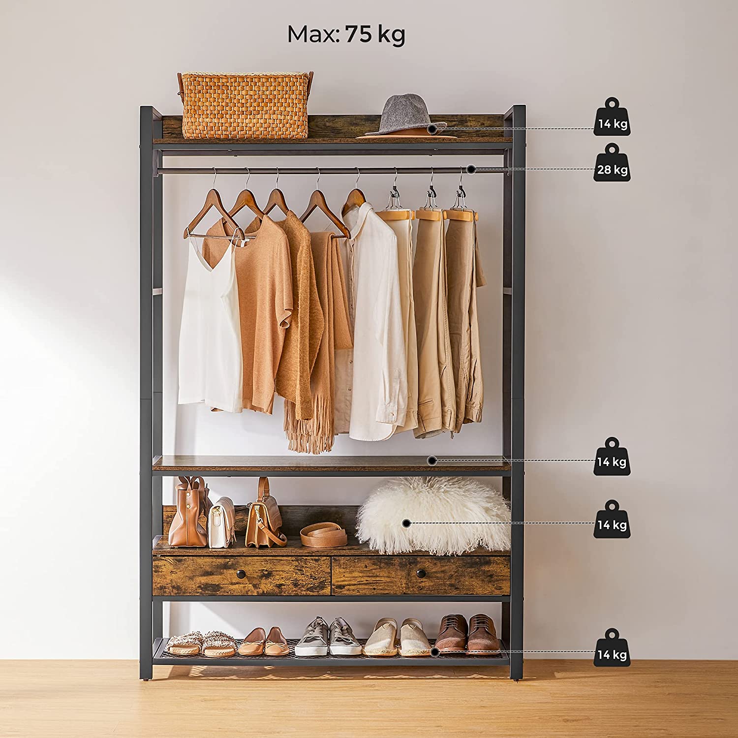 Open Wardrobe with Drawers Home Furniture VASAGLE by SONGMICS