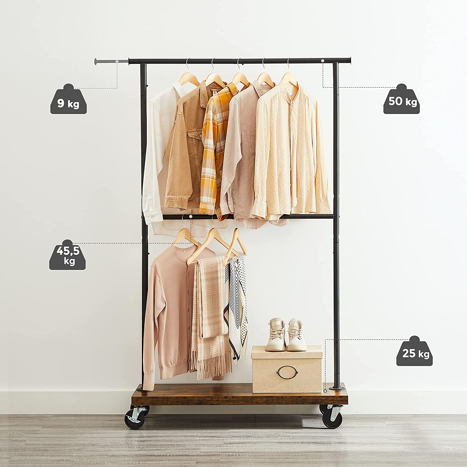 Industrial Garment Rack on Wheels Home Storage & Organization