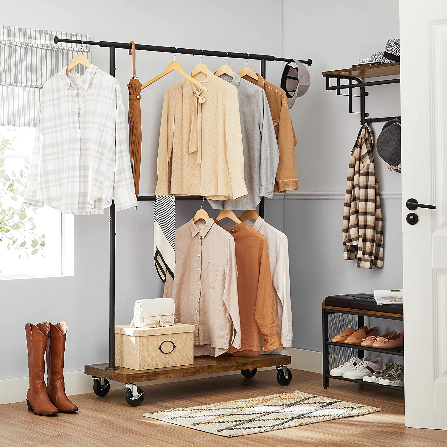 Industrial Garment Rack on Wheels Home Storage & Organization