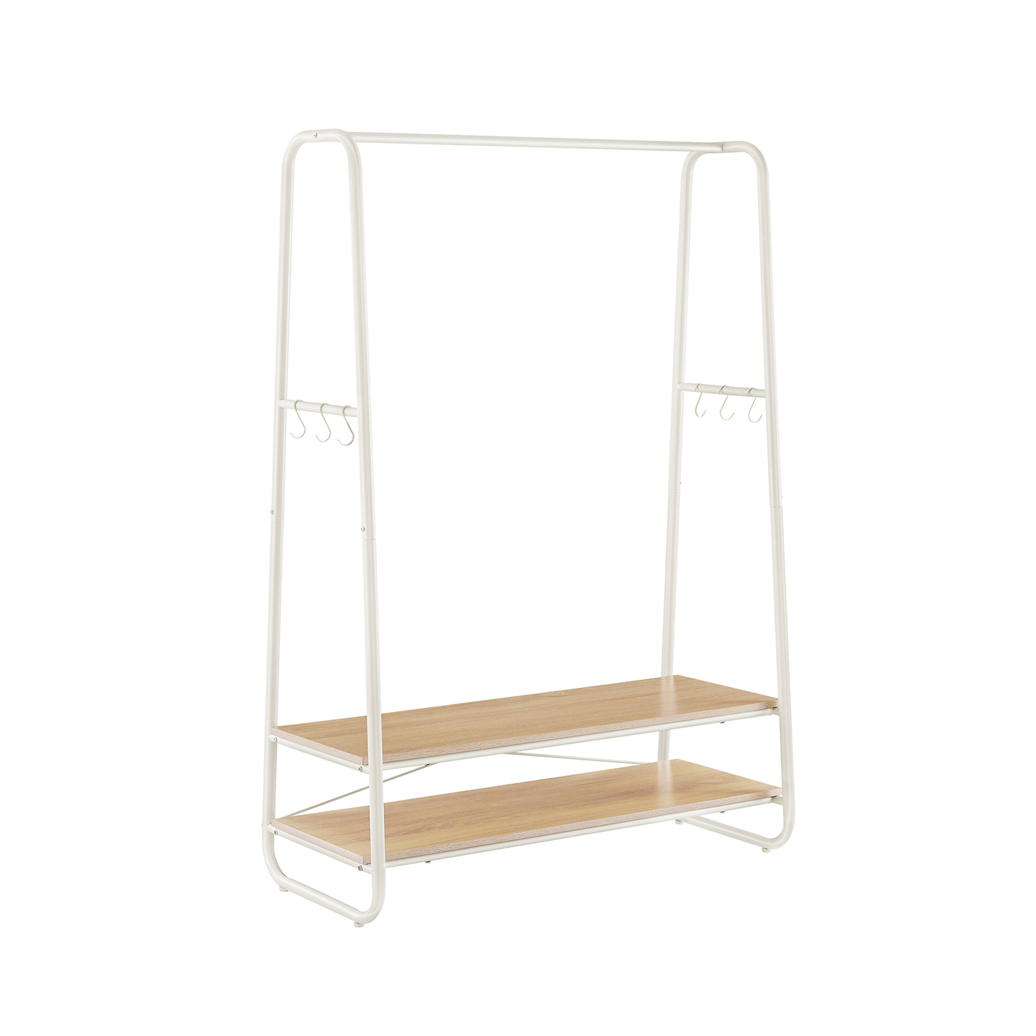 Oak and Cream White Clothes Rack with 2 Shelves VASAGLE