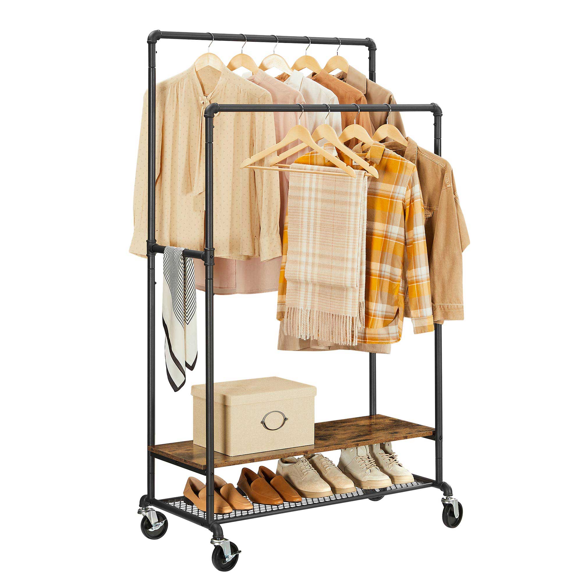 Mobile Garment Rack with 2 Rails Home Storage & Organization