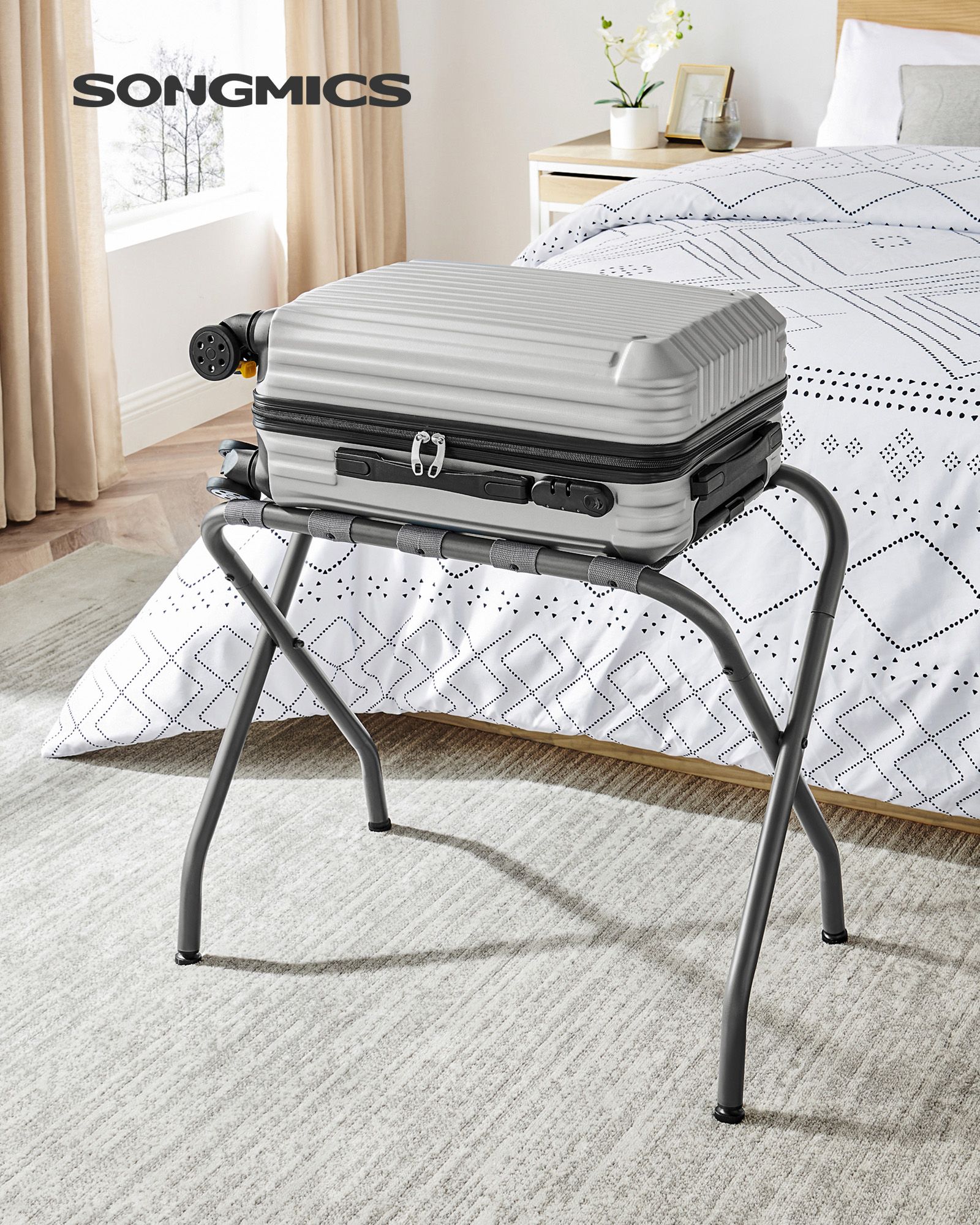 Gray Metal Folding Luggage Rack SONGMICS