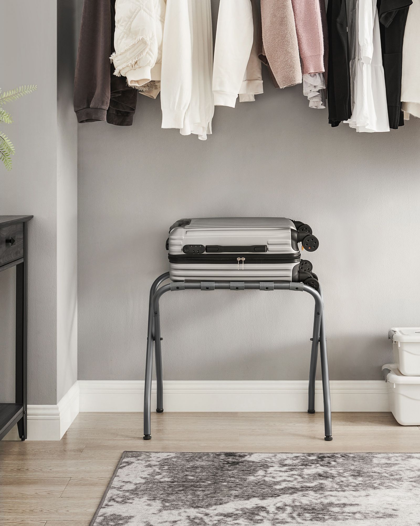 Gray Metal Folding Luggage Rack SONGMICS