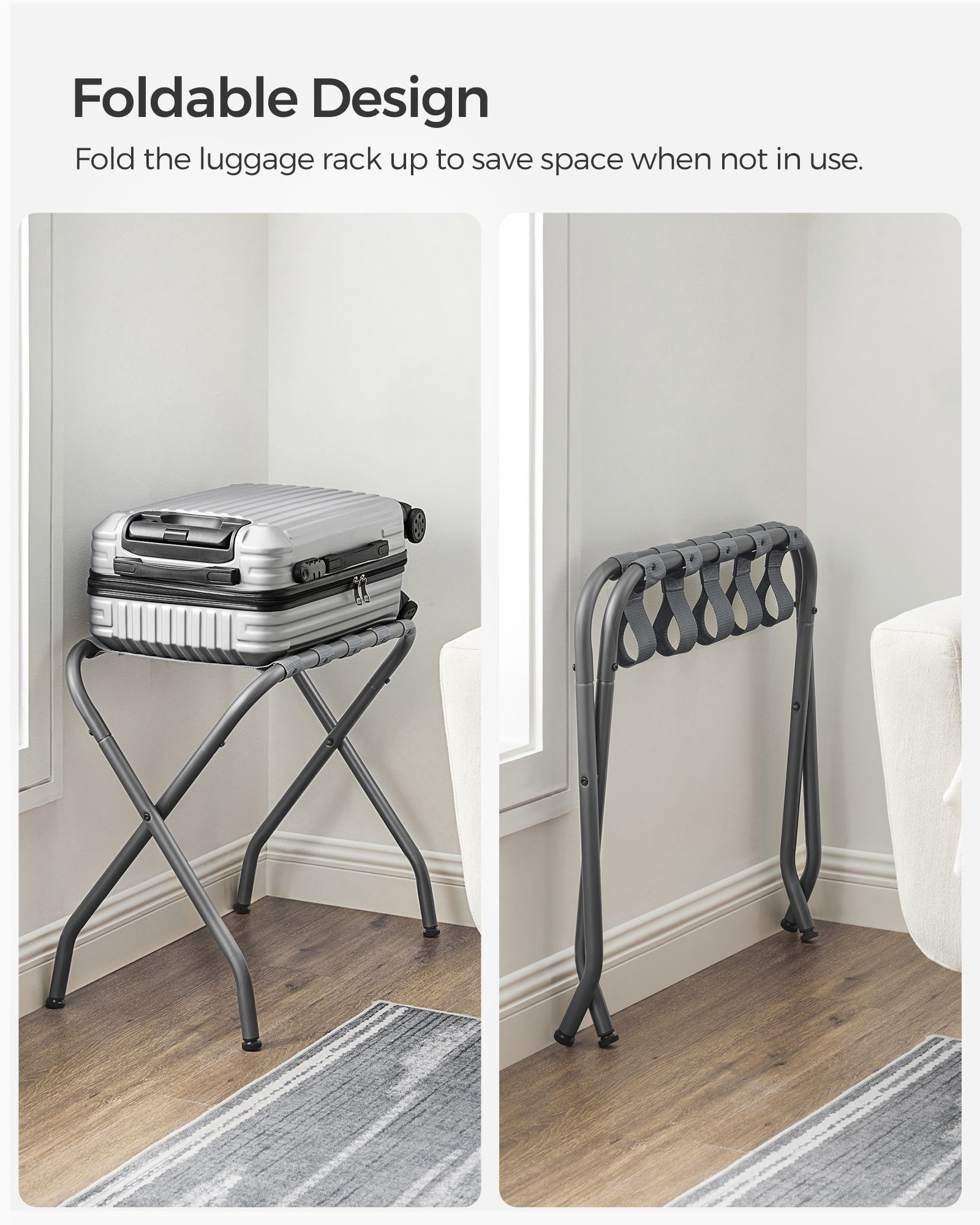 Gray Metal Folding Luggage Rack SONGMICS