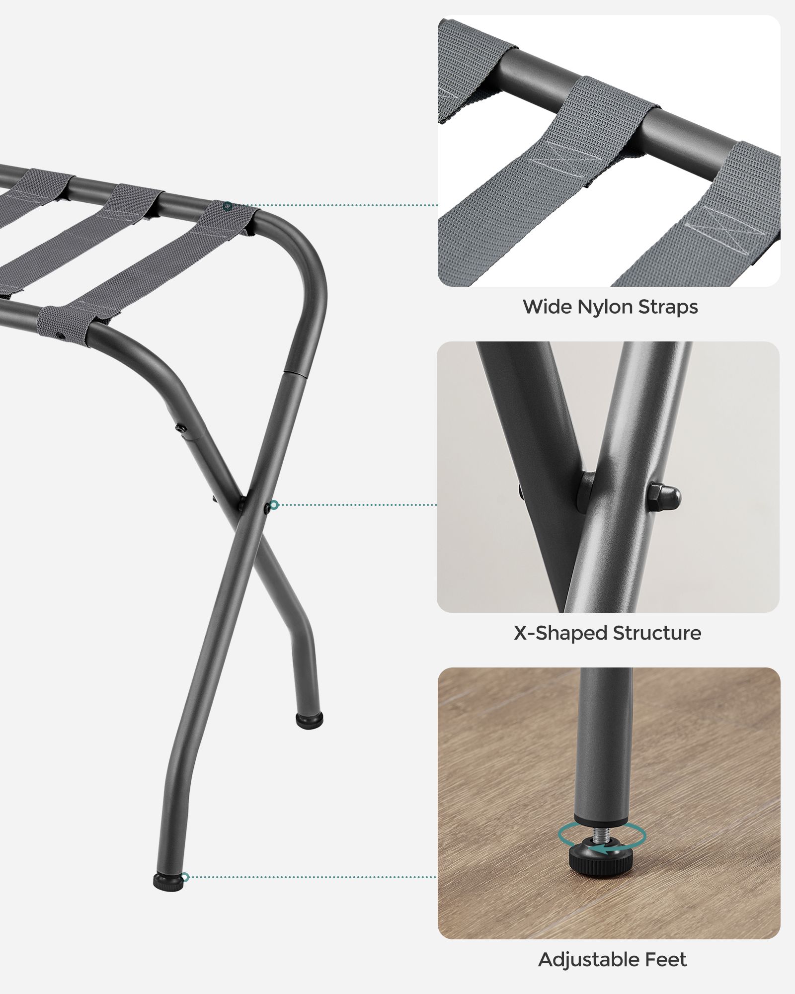 Gray Metal Folding Luggage Rack SONGMICS