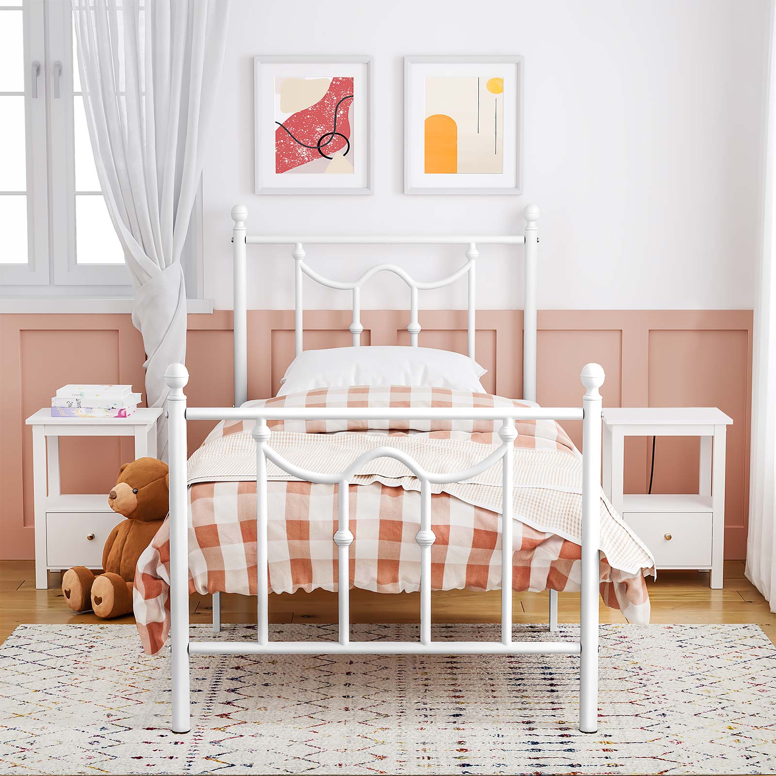 VASAGLE Twin Size Metal Bed Frame with Headboard, Footboard, No Box