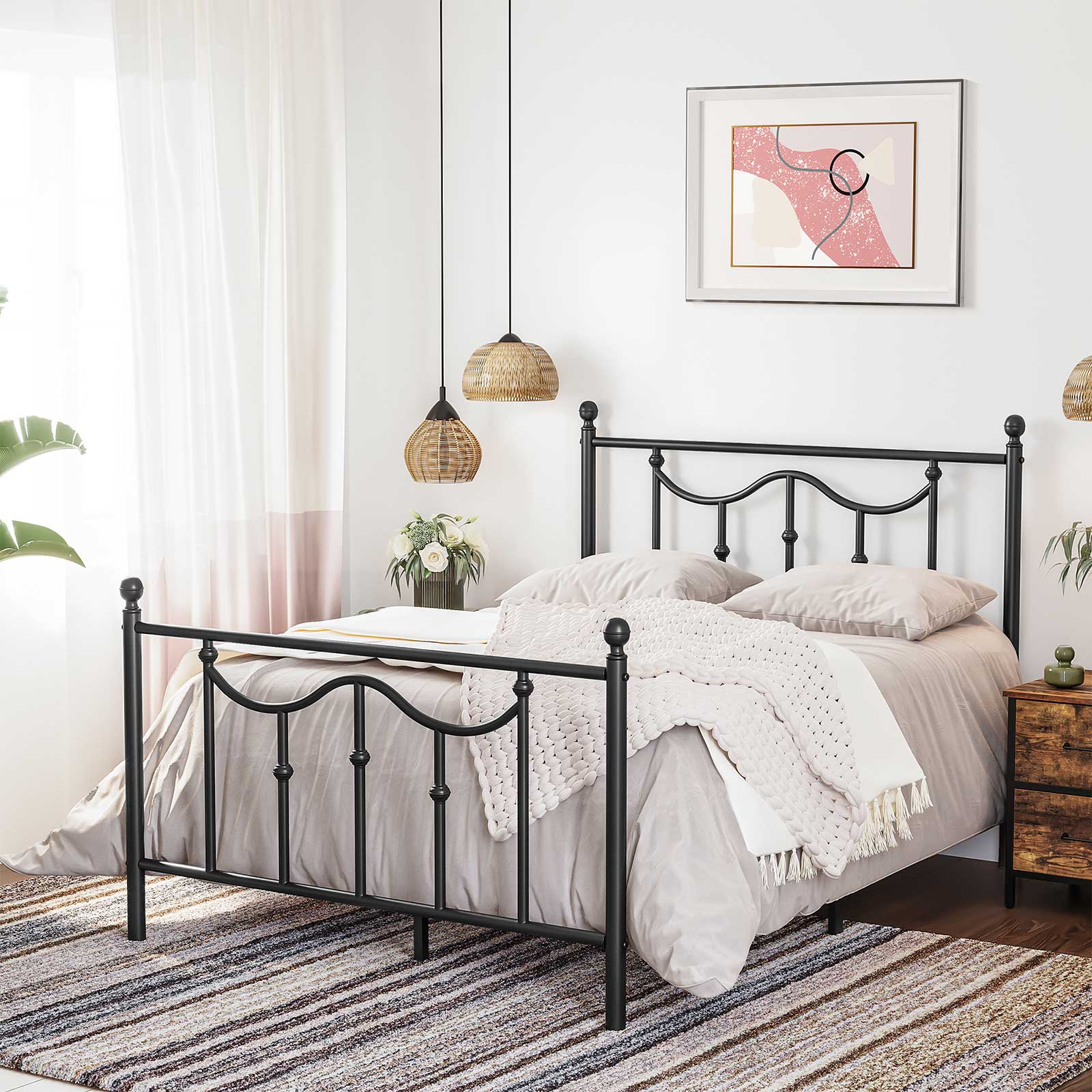 Black Metal Bed Frame with Headboard Home Furniture VASAGLE by SONGMICS