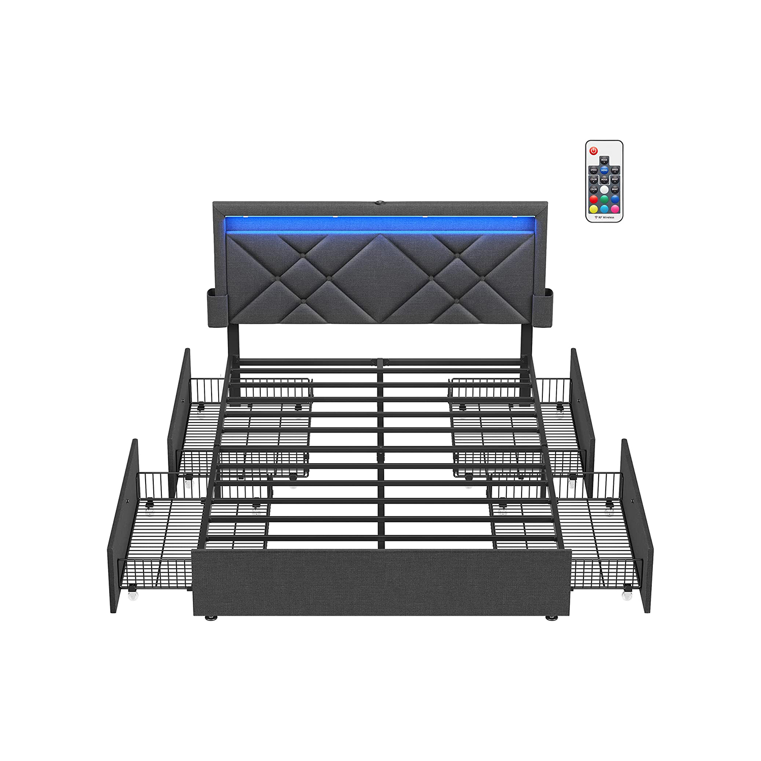 LED Bed Frame Full Size with Headboard and 4 Drawers VASAGLE