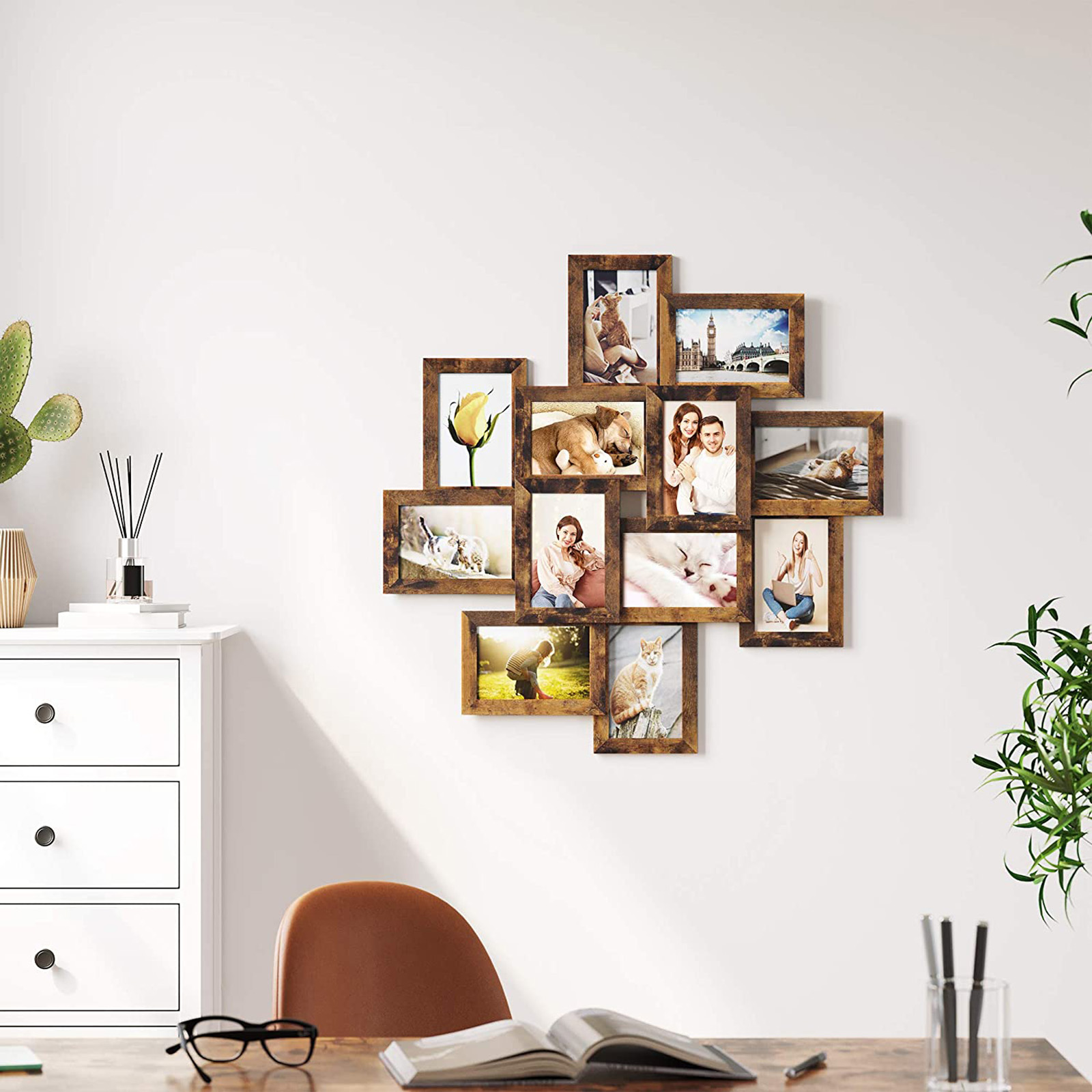 Rustic Brown Collage Picture Frames for 12 Photos | SONGMICS