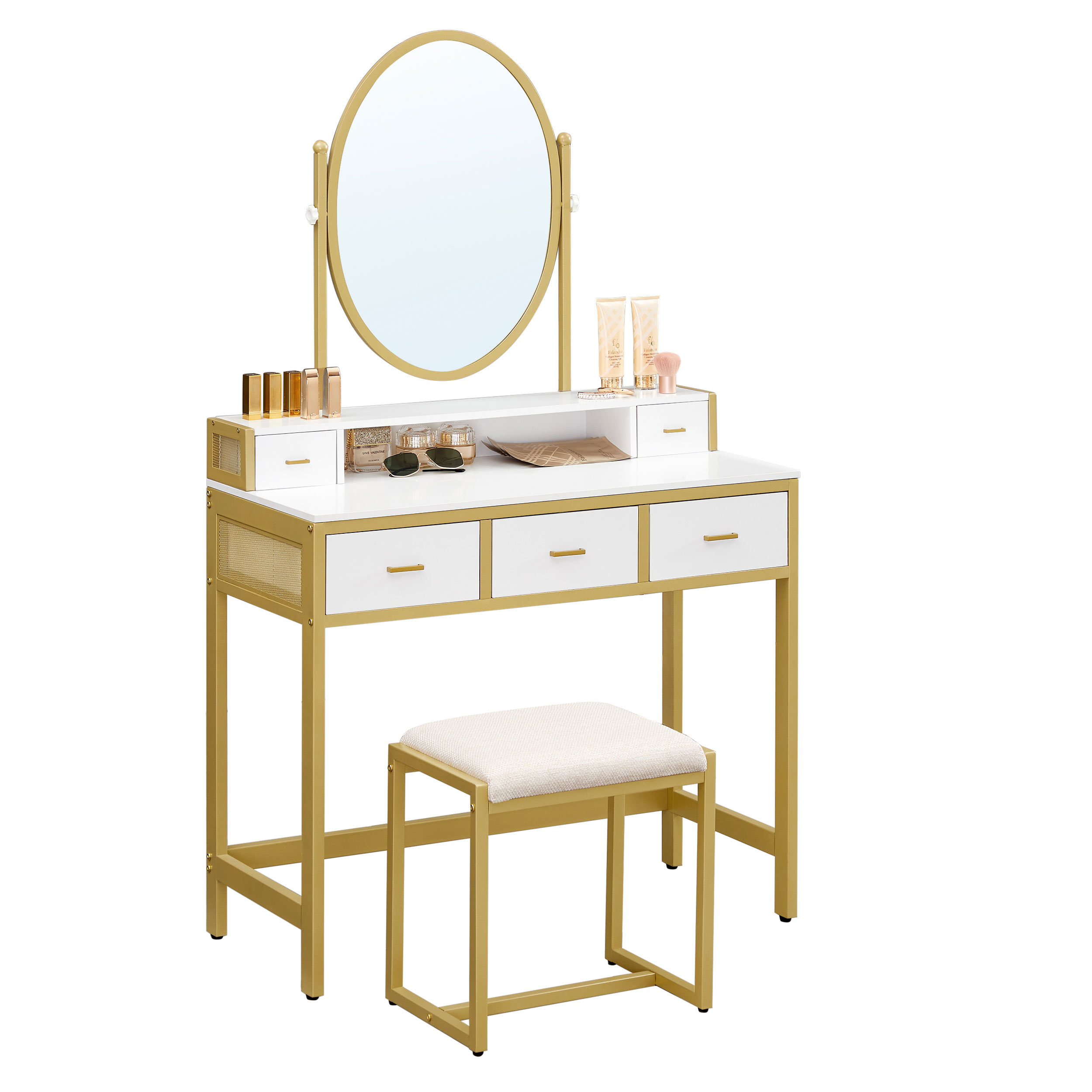 Makeup Vanity Set with Oval Mirror Home Furniture VASAGLE by SONGMICS