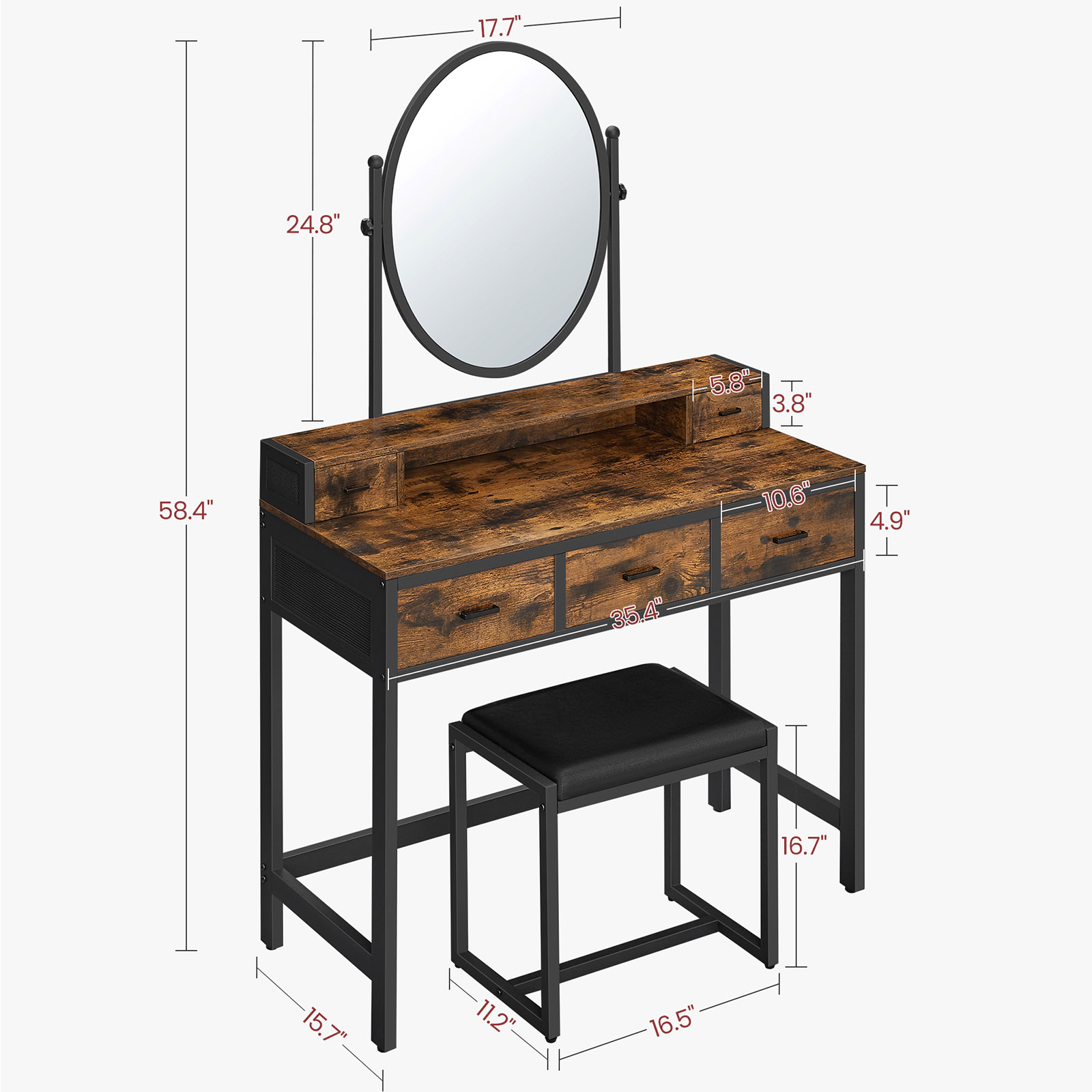 Industrial Makeup Vanity with Oval Mirror | Home Furniture | VASAGLE by ...