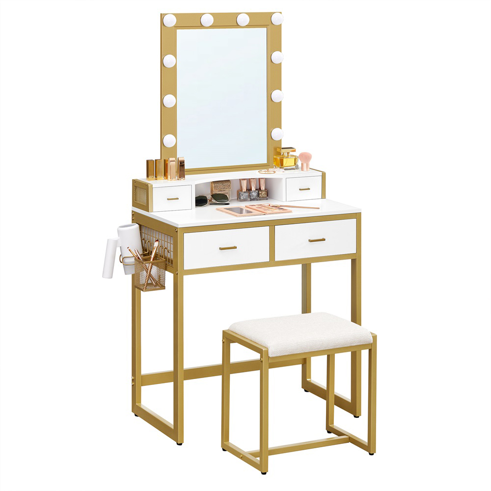 White Small Makeup Table with Lights Home Furniture VASAGLE by SONGMICS