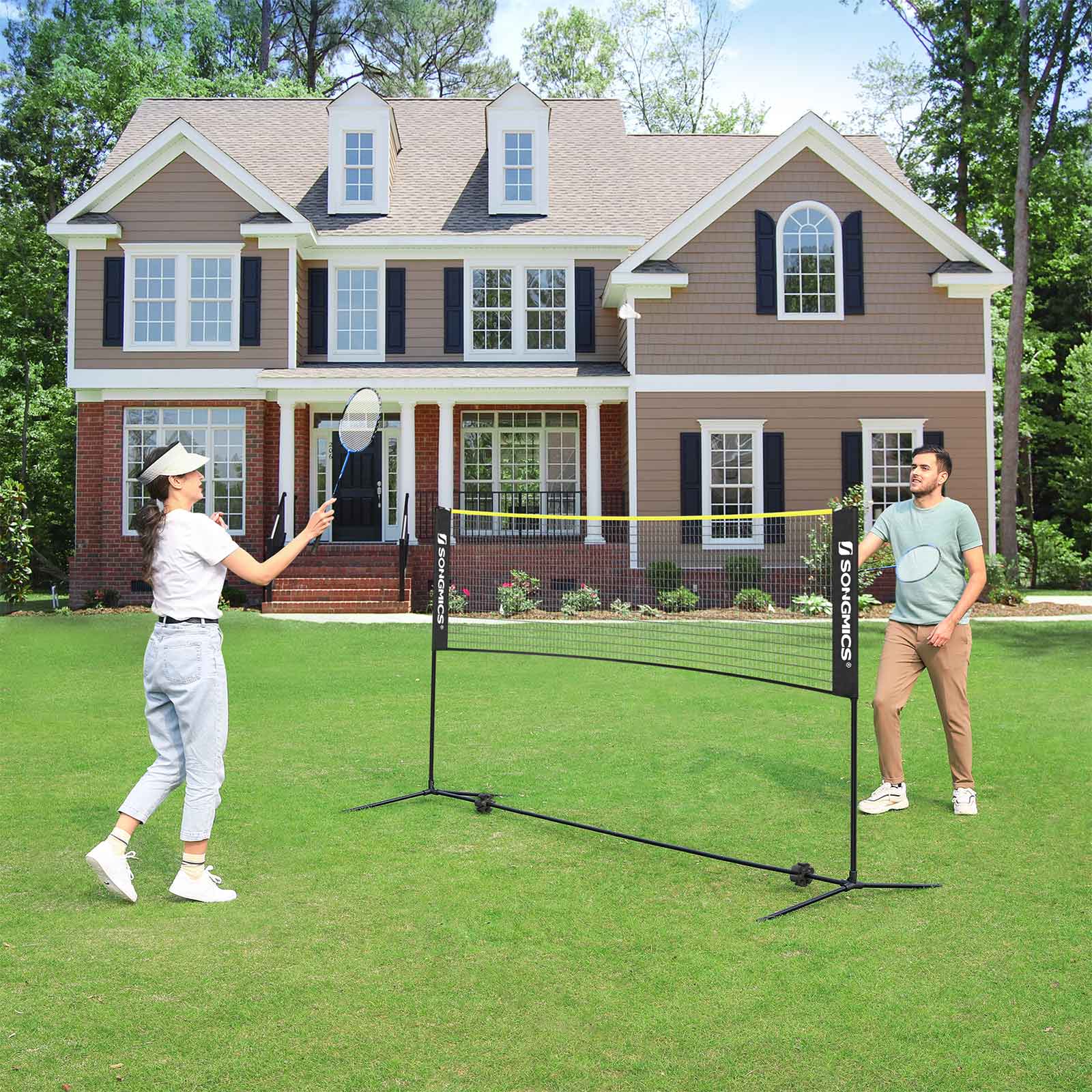 SONGMICS Badminton Net Set, Portable Sports Set for Badminton, Tennis