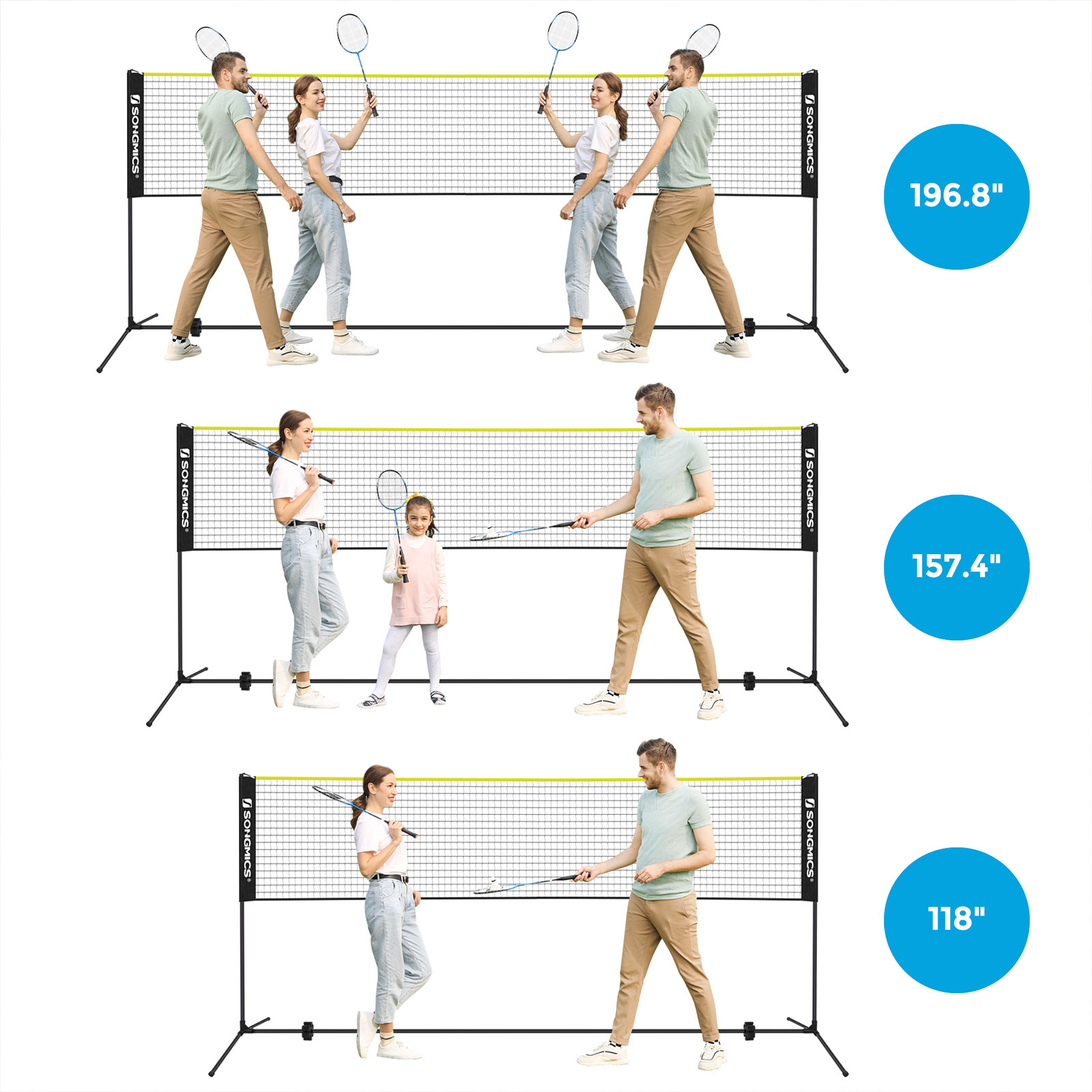 SONGMICS Badminton Net Set, Portable Sports Set for Badminton, Tennis