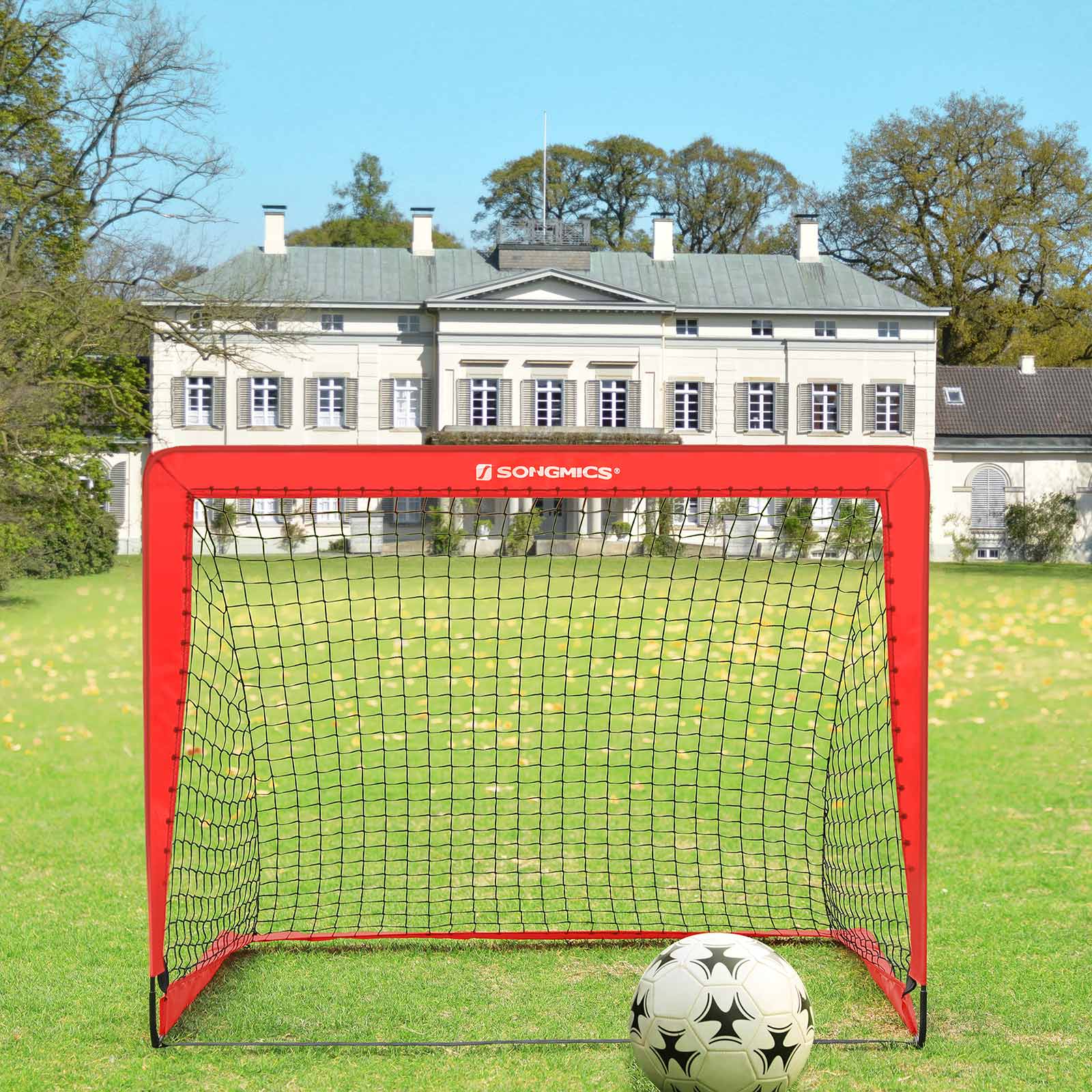 SONGMICS Folding Children's Soccer Goal Set of 2, Garden Park Beach, Steel, Fiberglass Rod